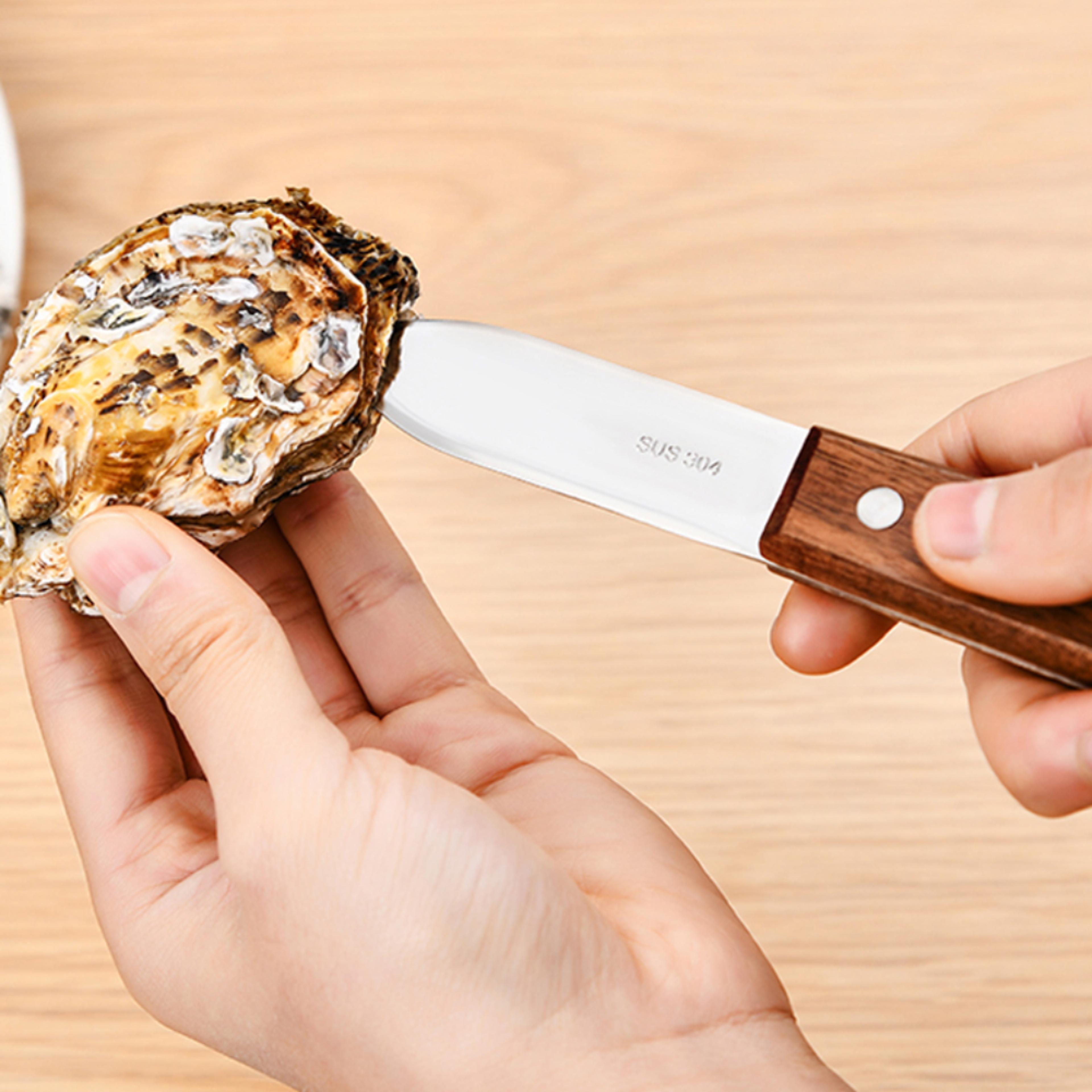 premium stainless steel oyster knife with wooden handle seafood shucking & scallop pry tool