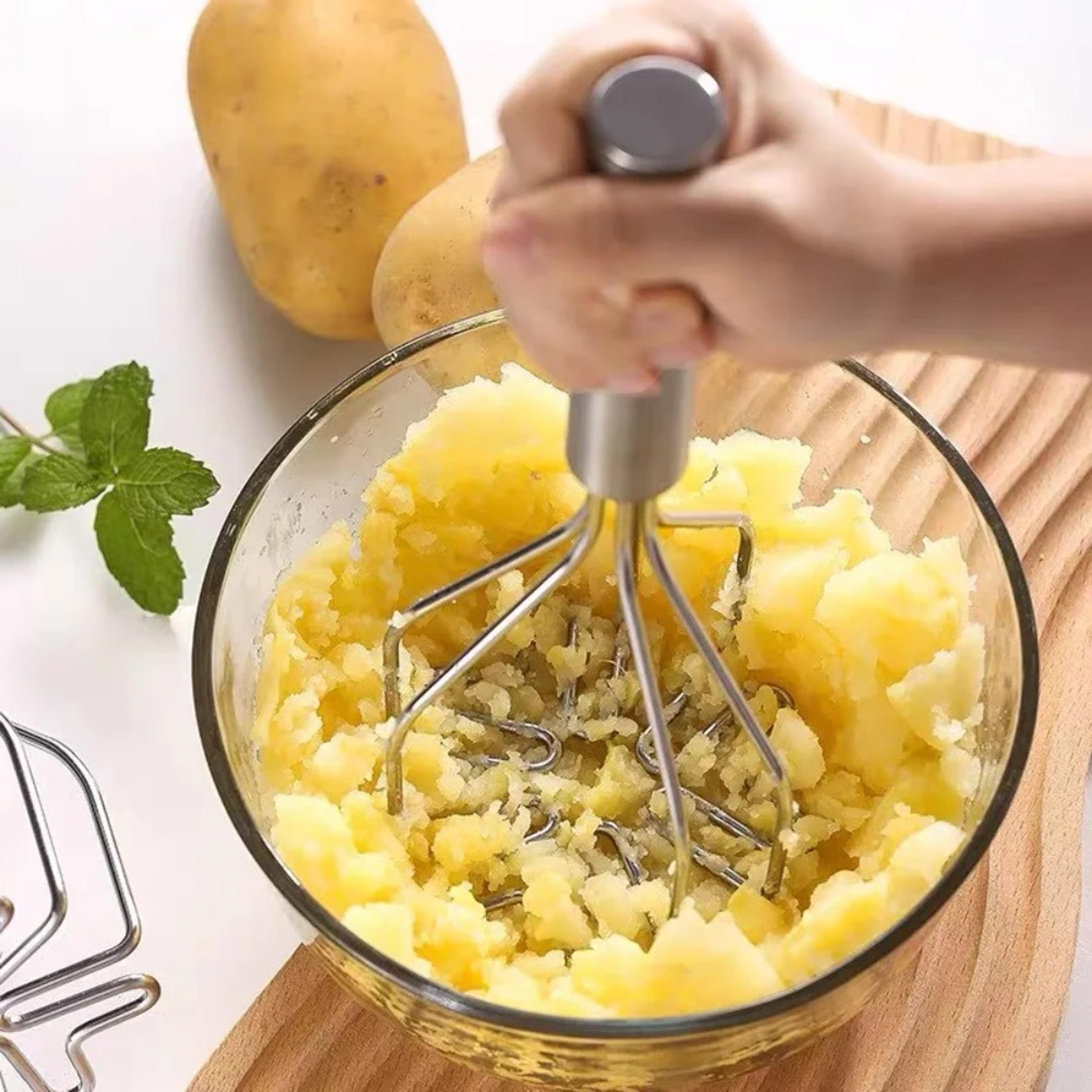 premium stainless steel potato masher manual vegetable masher for smooth potatoes, fruits & baby food