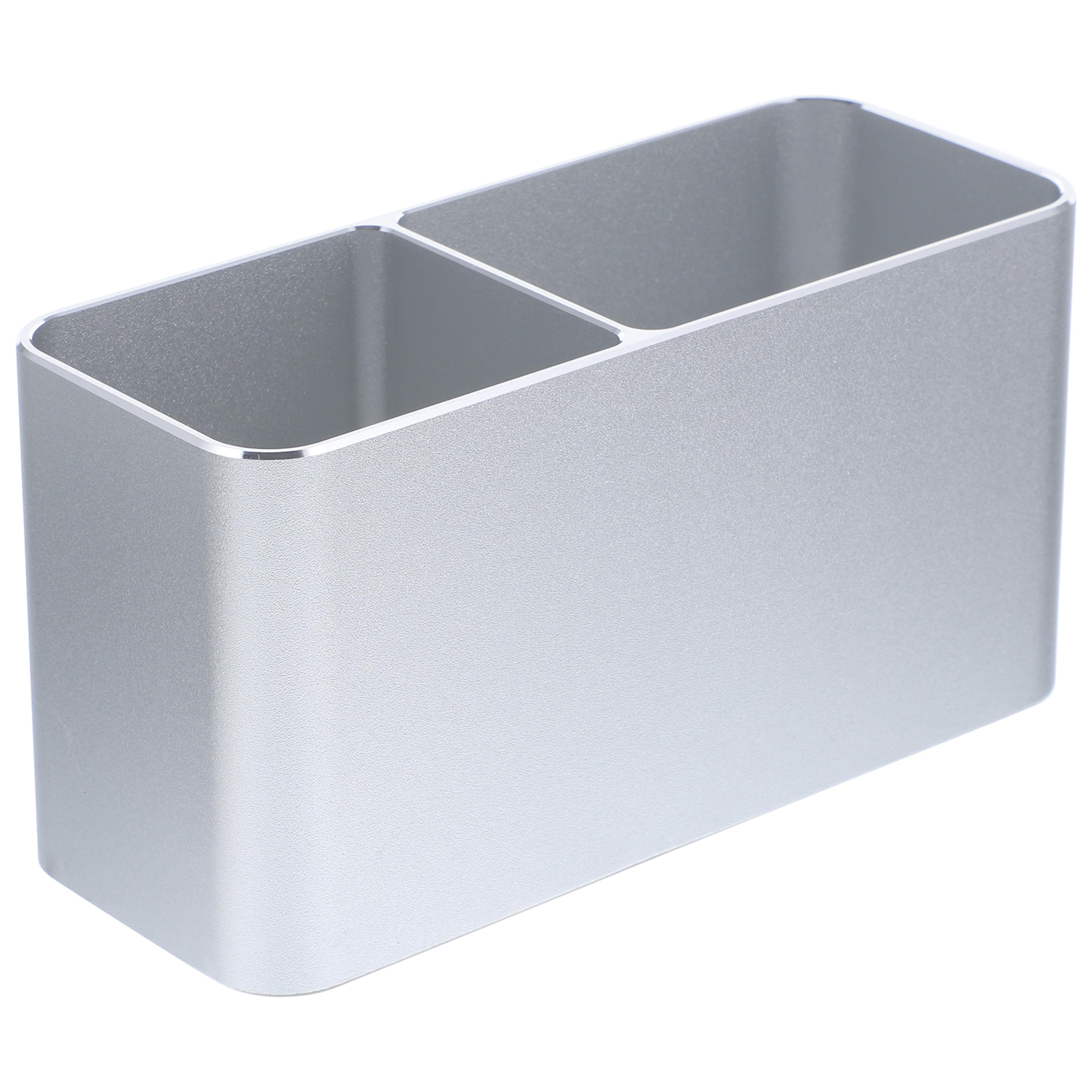 double storage pen holder, aluminum desktop organizer, lightweight pencil case for home, office supplies