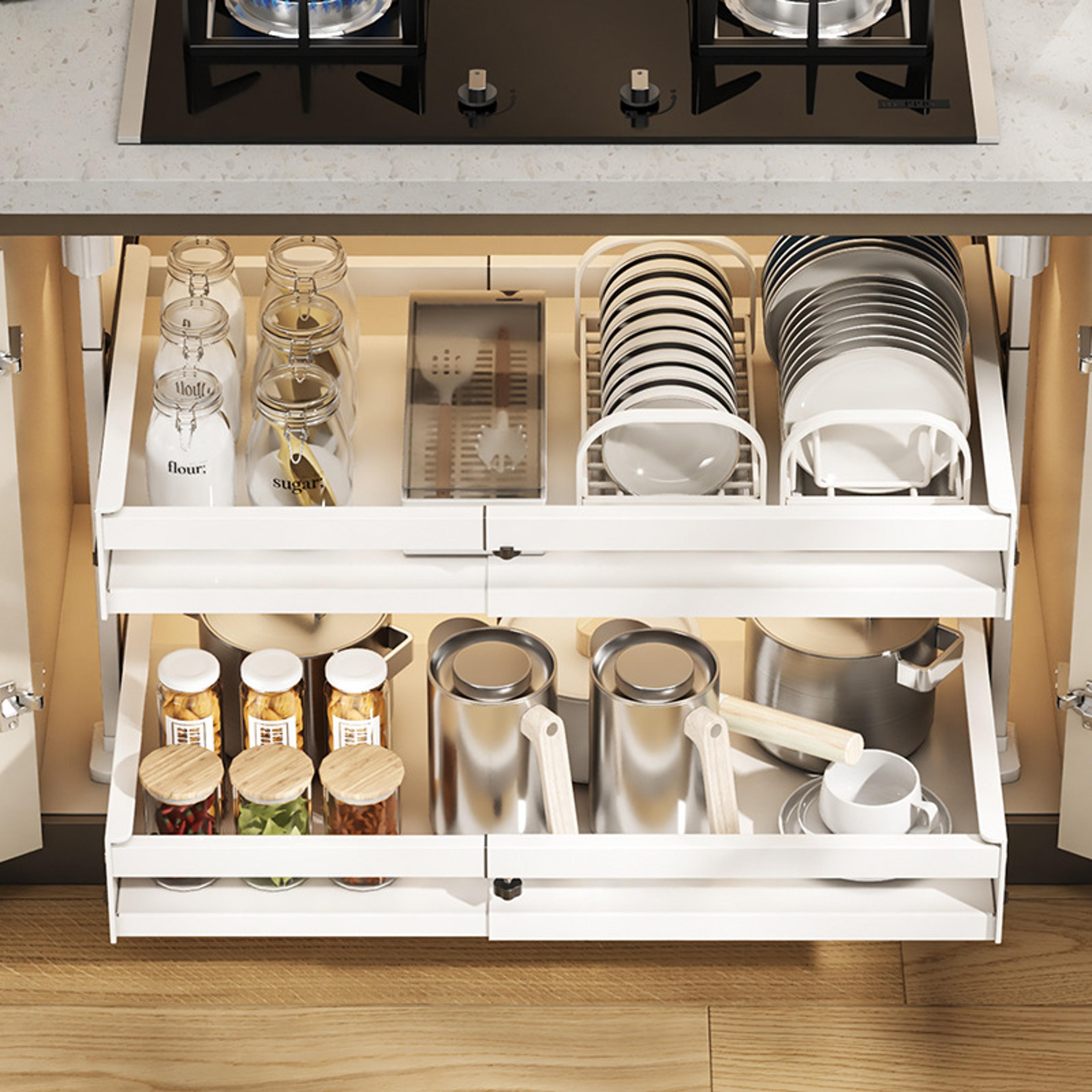 pull out kitchen cabinet organizers roll-out sliding drawer shelf for household storage retractable bowl dish storage