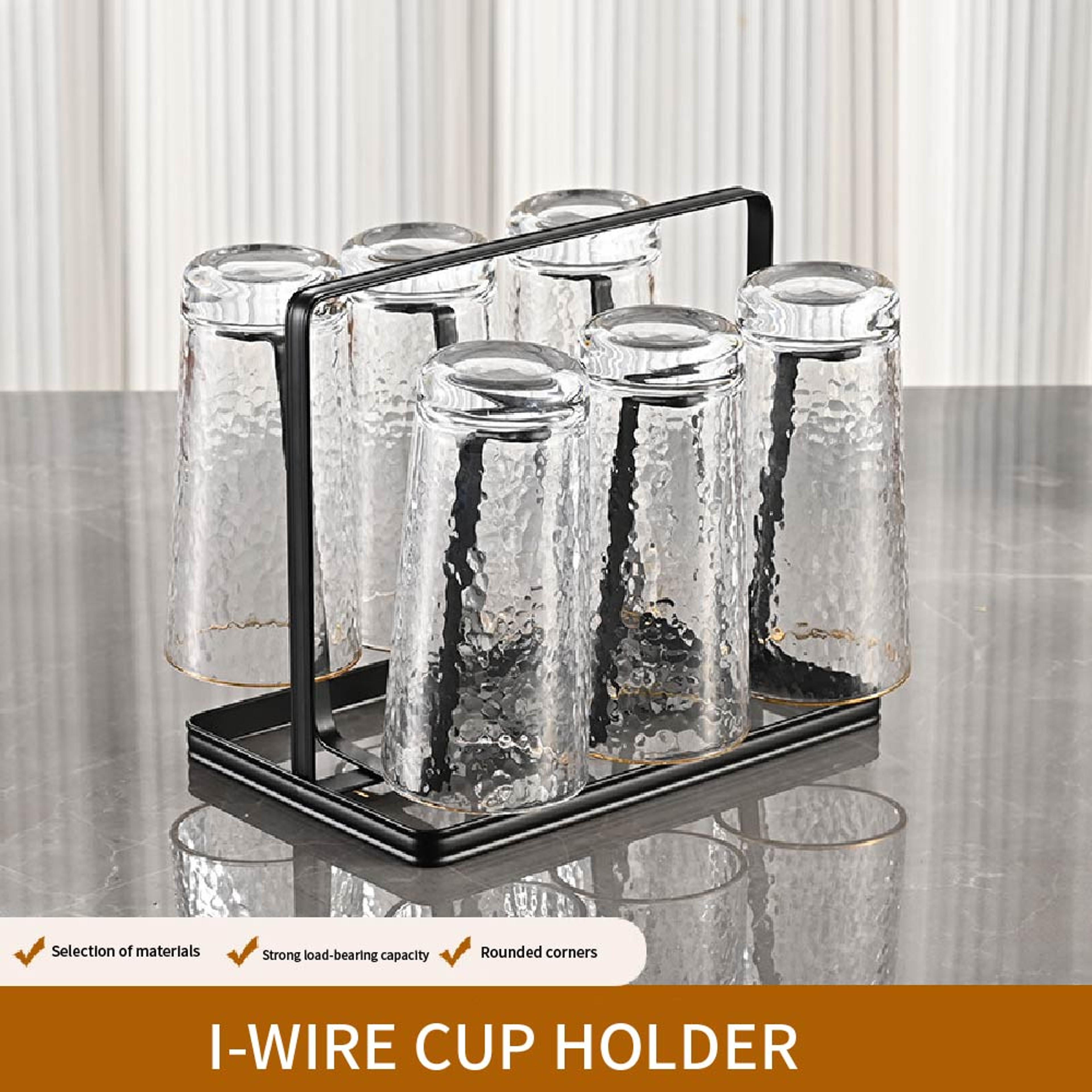 1pcs 6 cup glass drying rack, non-slip cup organizer for mugs, glasses, bottles, sturdy metal holder with silicone hooks