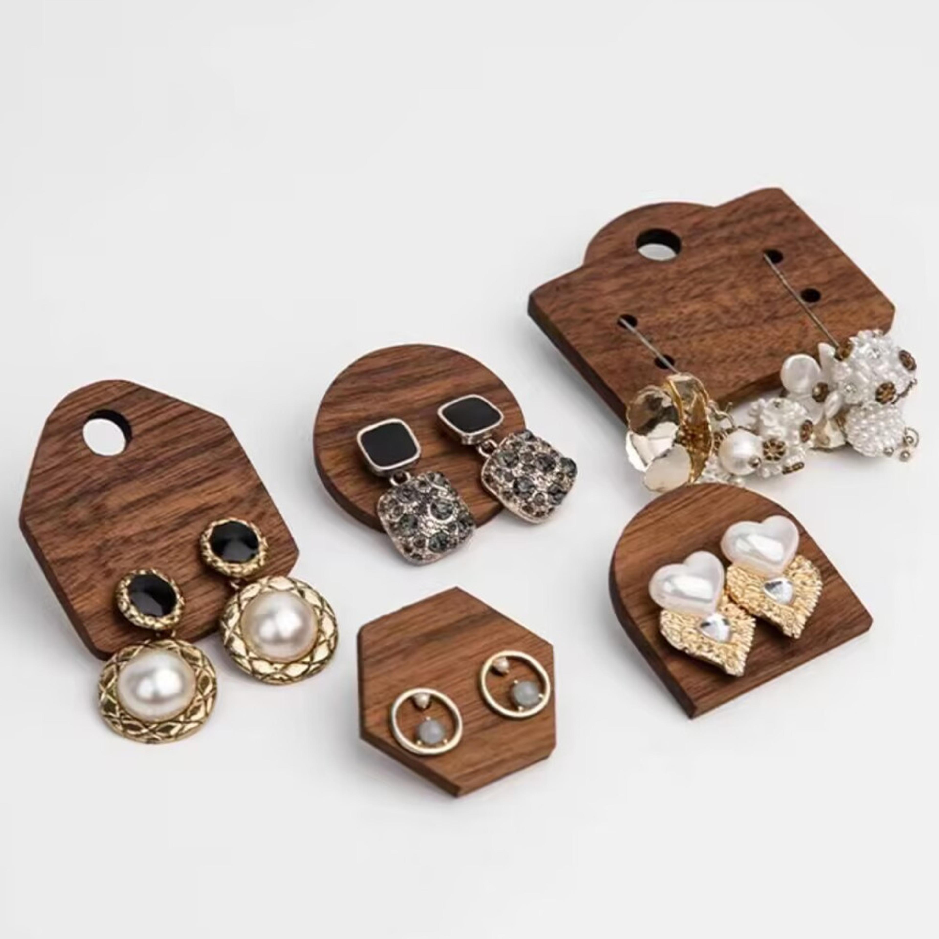 black walnut earring stud display cards, solid wood jewelry display shelf for ear nails earrings, wooden earring storage