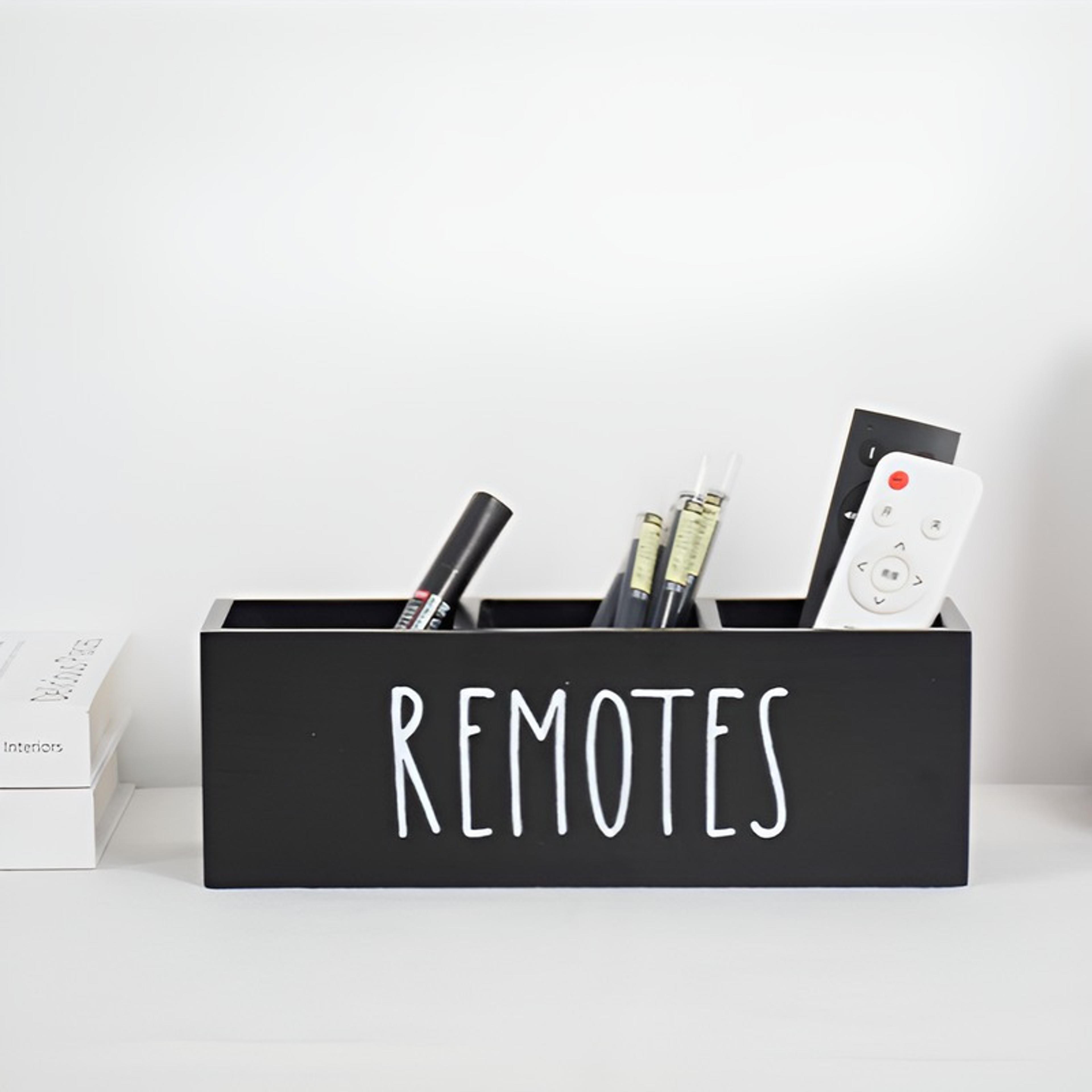stylish wooden organizer for remote controls & stationery, compact desk storage box for living room, bedroom, office