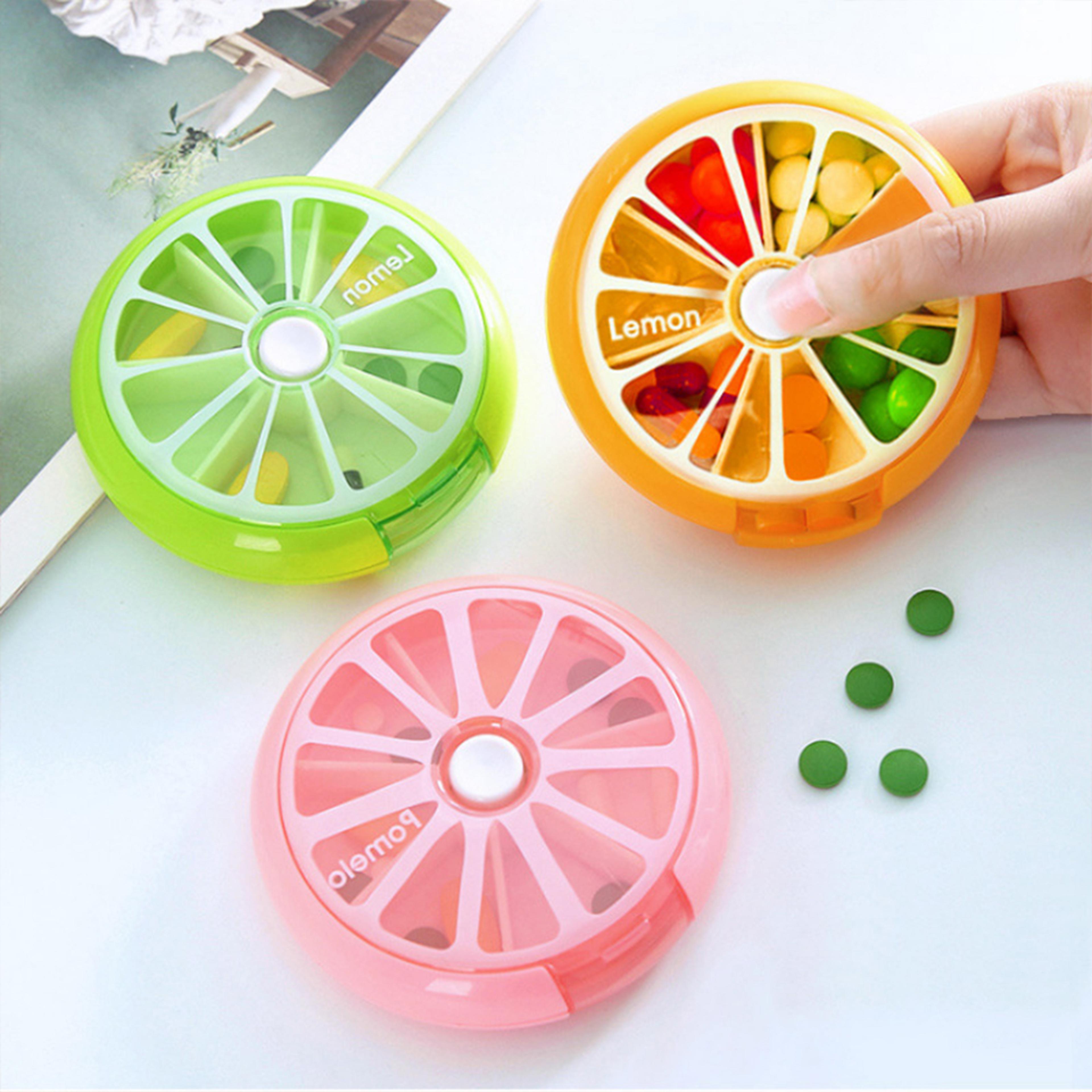 rotatable weekly pill organizer, portable travel pill case box with 7 grids for vitamins, tablets & medicine storage