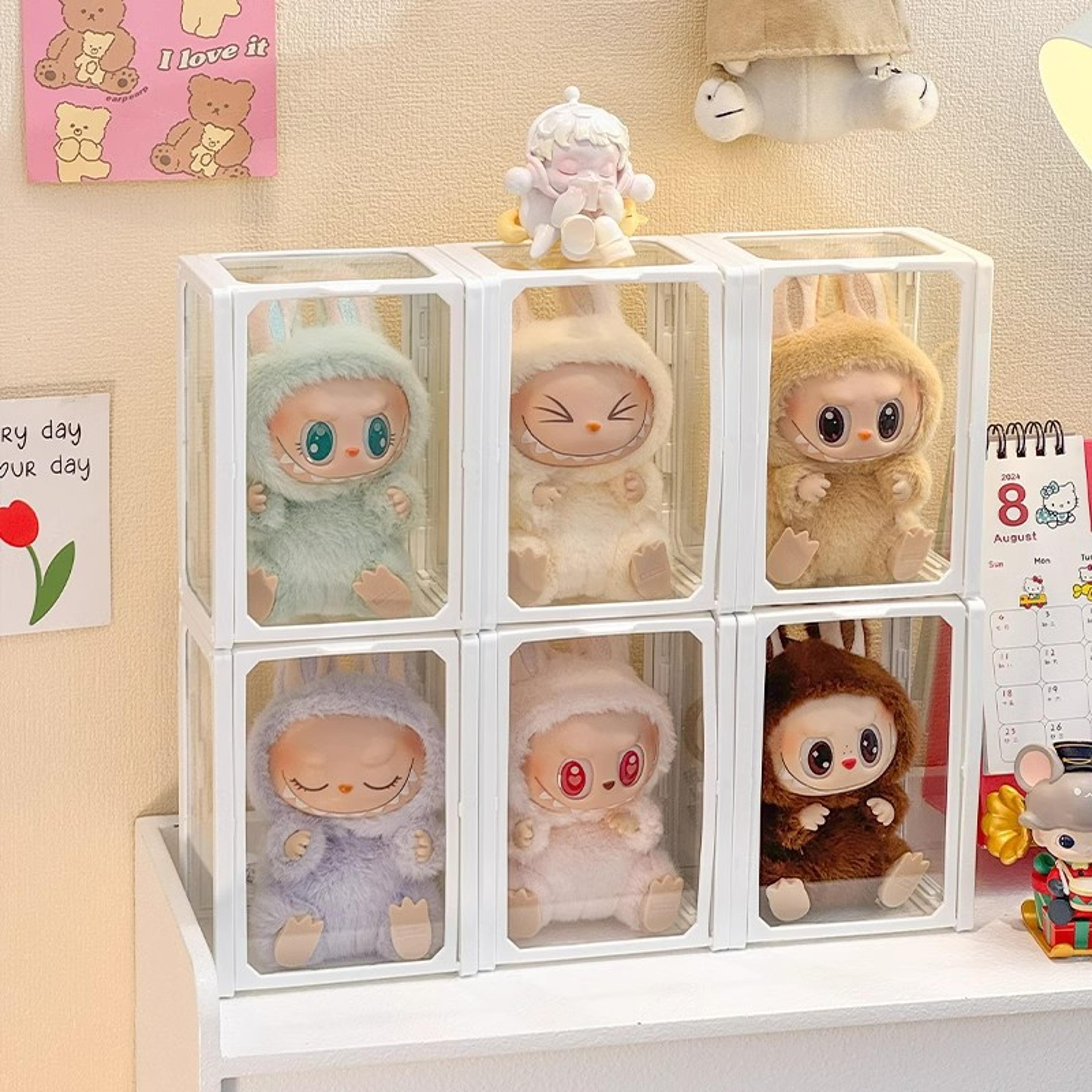 labubu display box, glass vinyl doll storage case handmade transparent display for cotton dolls, desktop collection