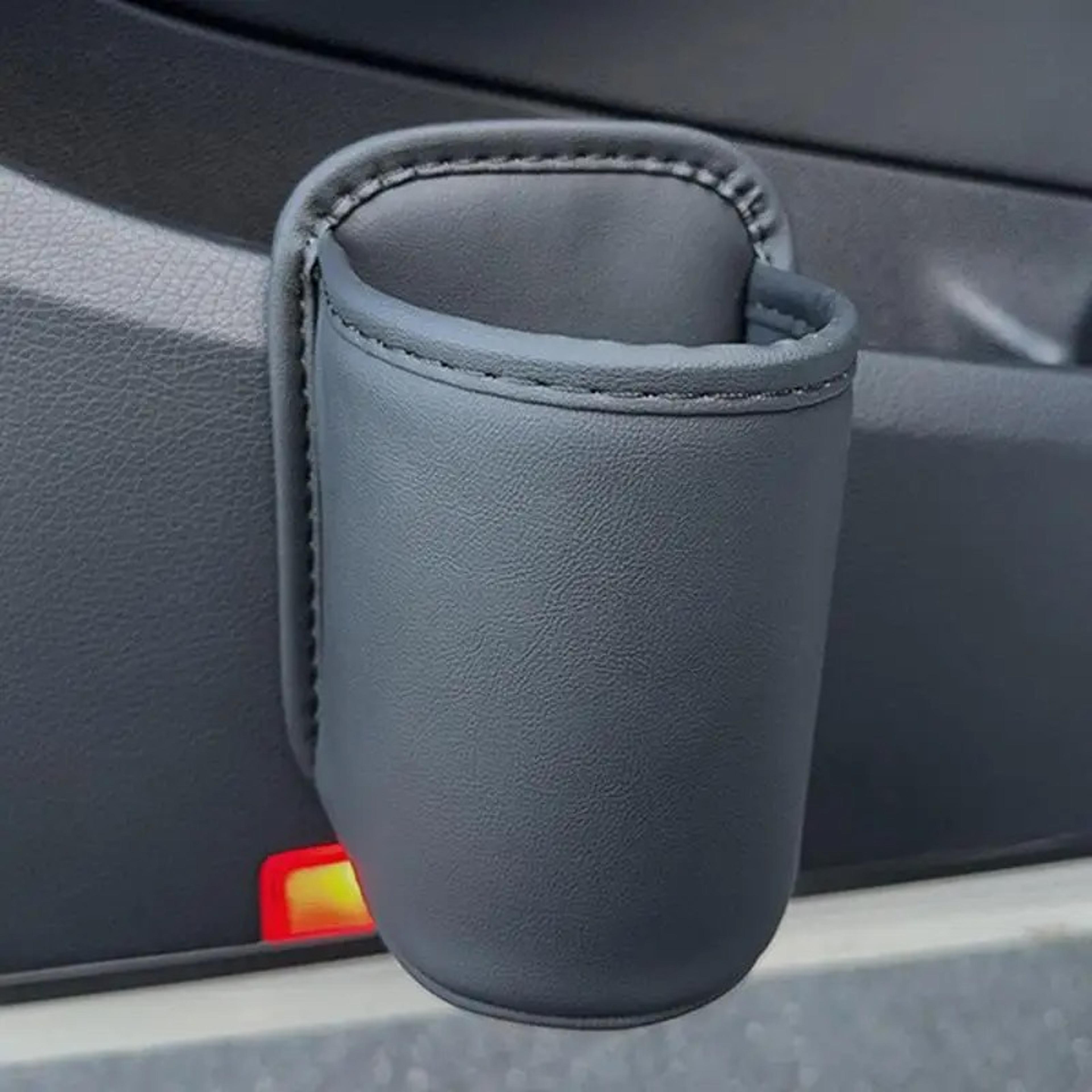 leather car door cup holder, automotive drink rack, storage bin organizer for back seat interior accessories