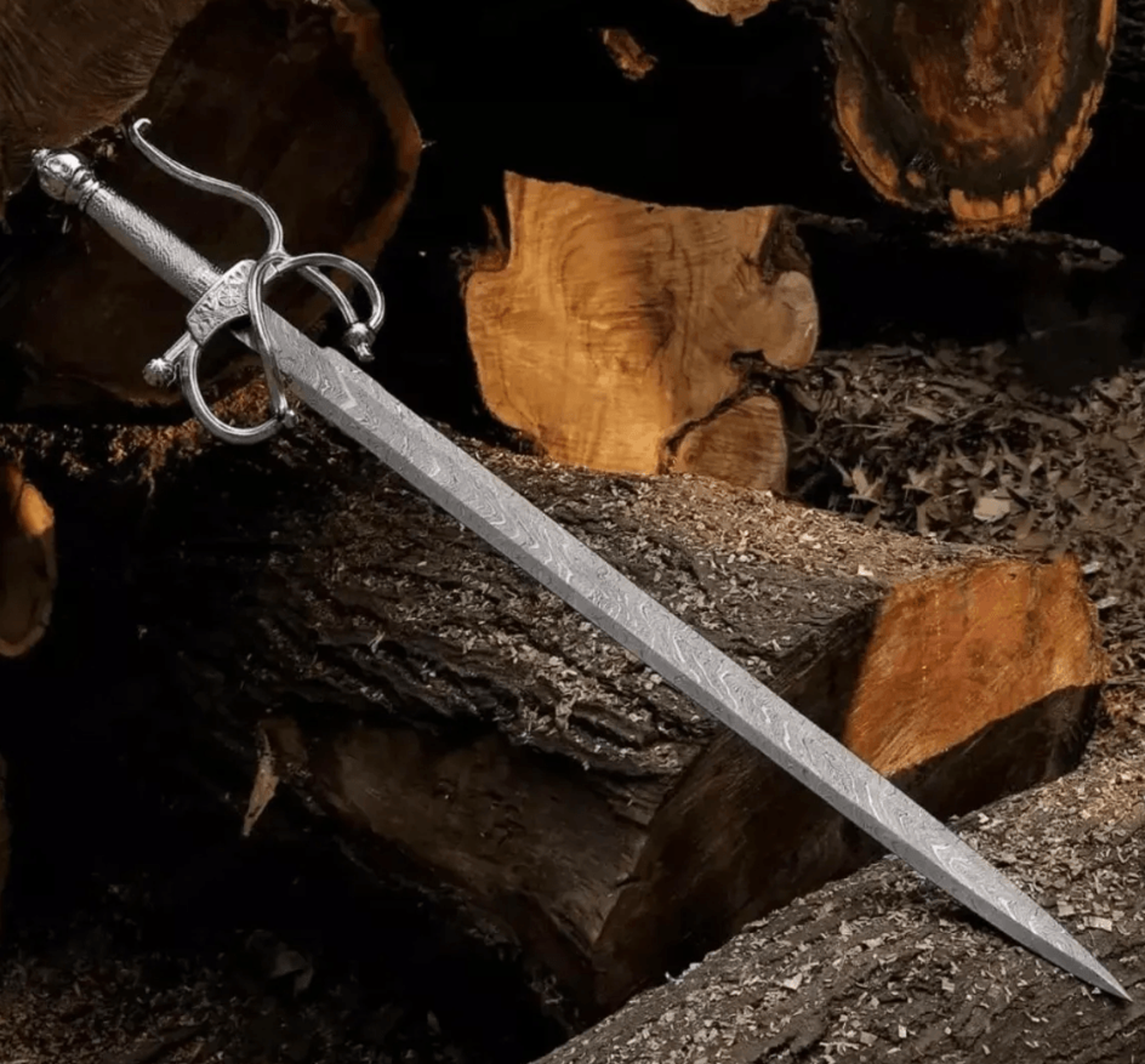 damascus steel viking sword | hand-forged twisted pattern blade – premium collector piece