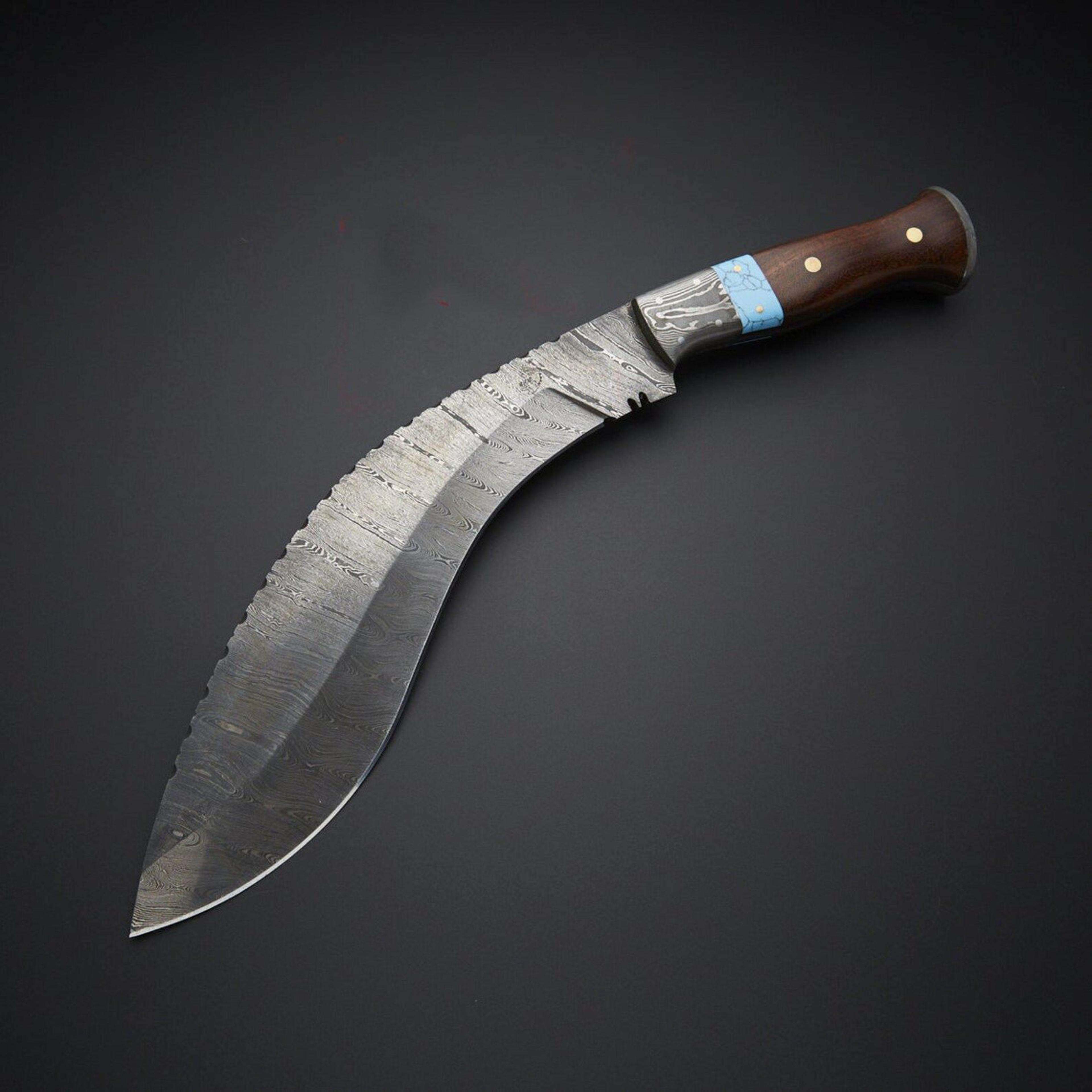 hand forged kukri knife with walnut wood handle | fixed blade survival hunting knife | unique gift for him,