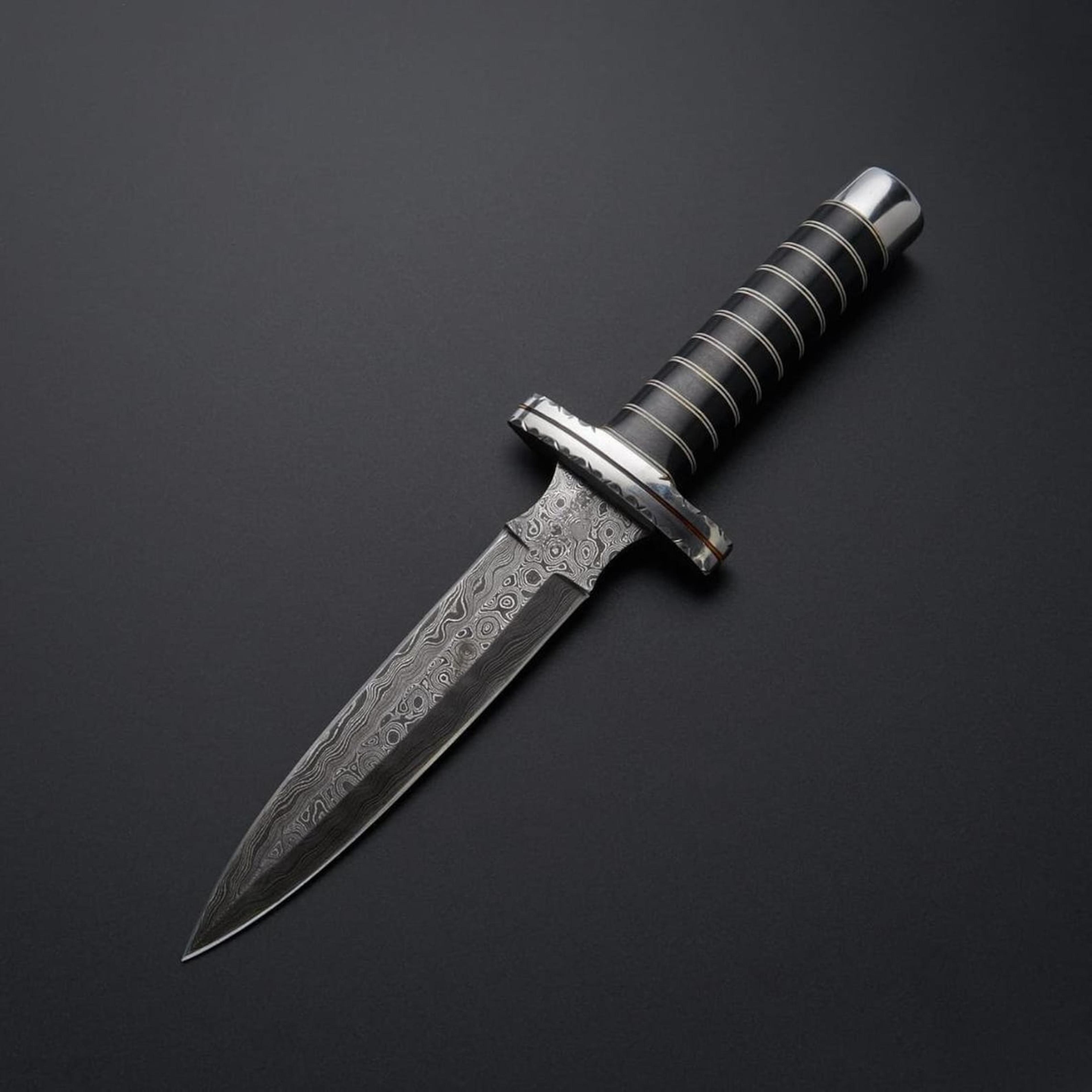 custom dagger knife with leather sheath | double edge fixed blade hunting survival knife | premium gift for him