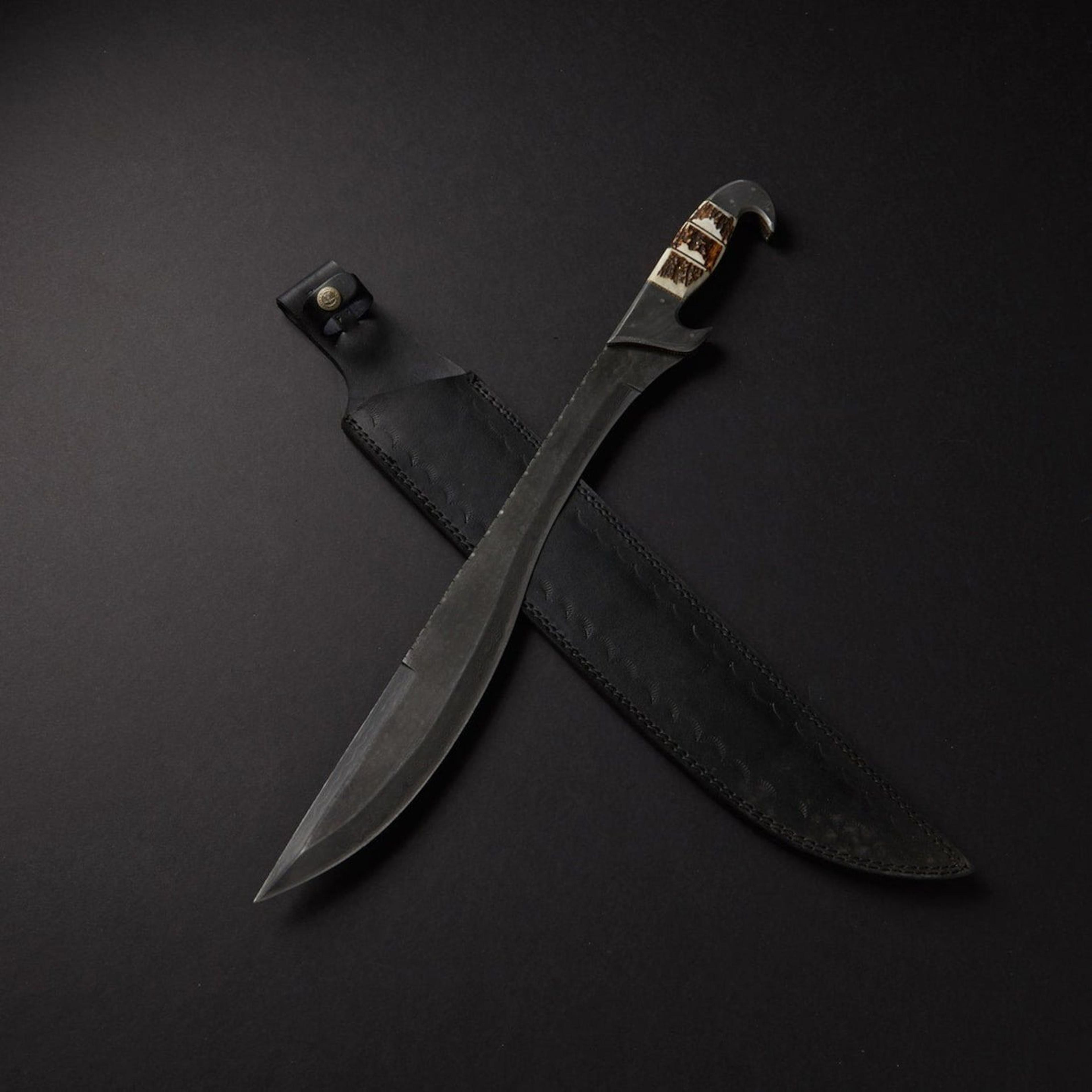 forged machete sword with hardwood handle & leather sheath | full tang survival bushcraft blade | premium gift