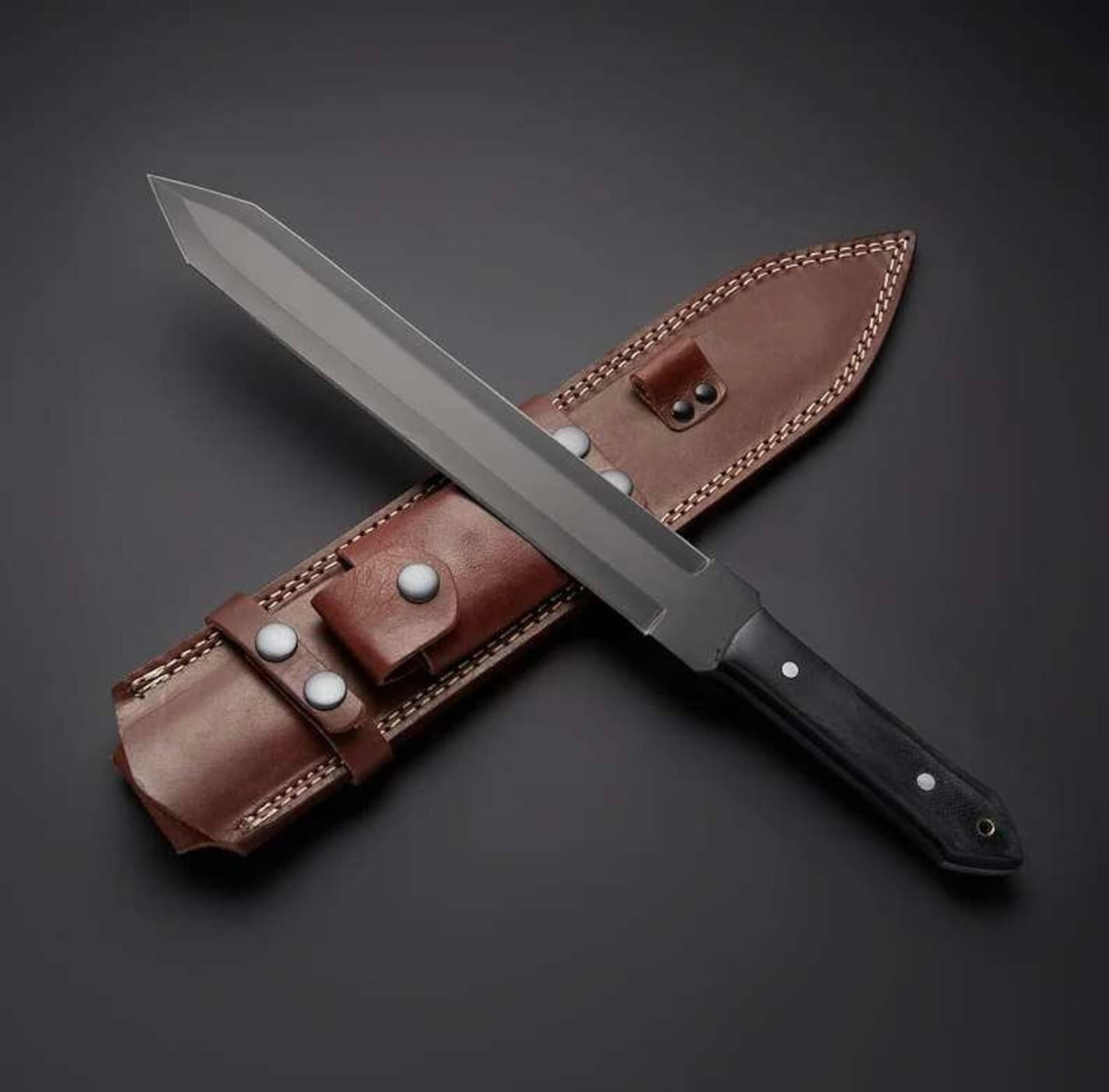 tactical tanto hunting sword with full tang stainless steel blade & wood handle | leather sheath survival gift for colle