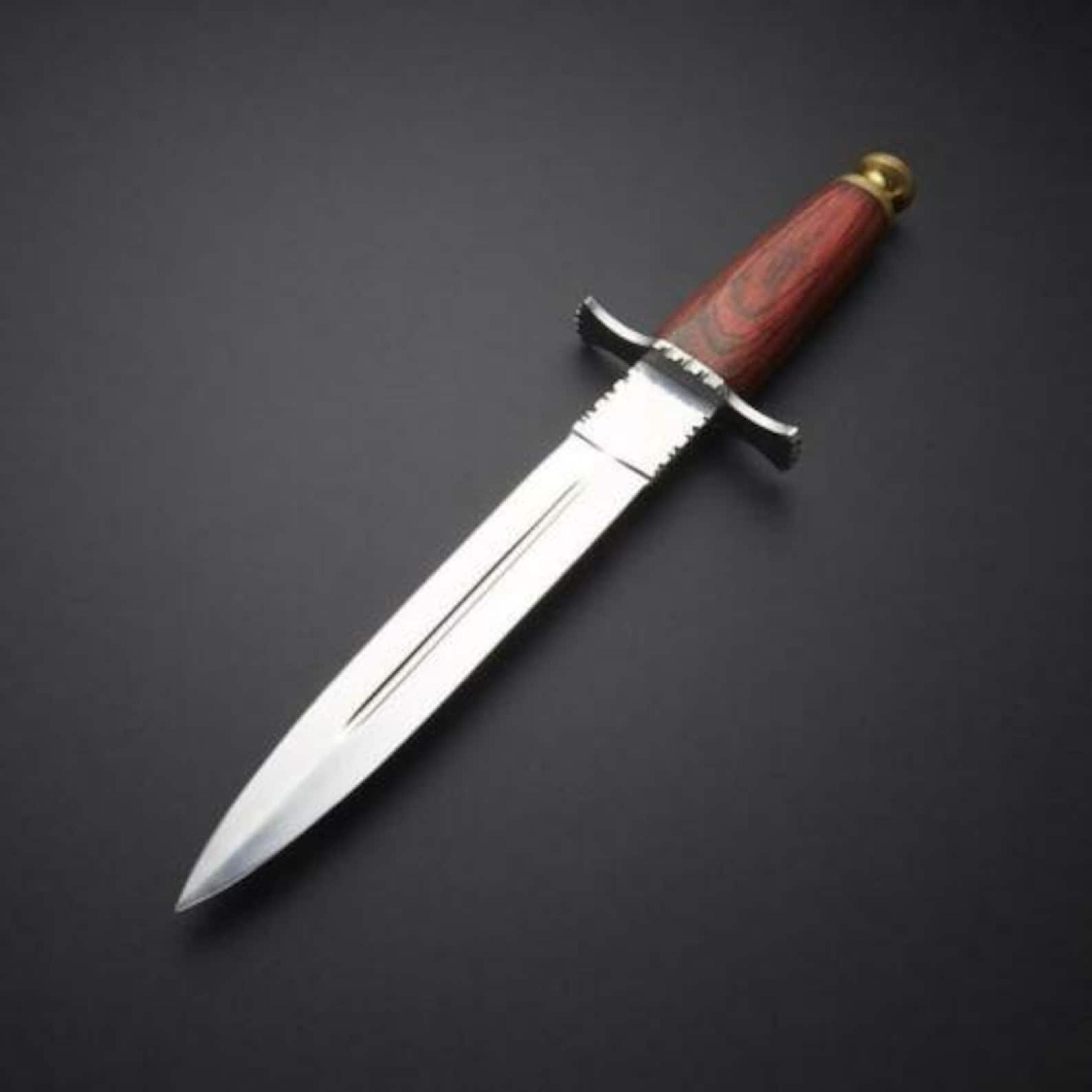 double edge dagger knife with stainless steel spear point blade & rosewood handle | leather sheath gift for hunters & co