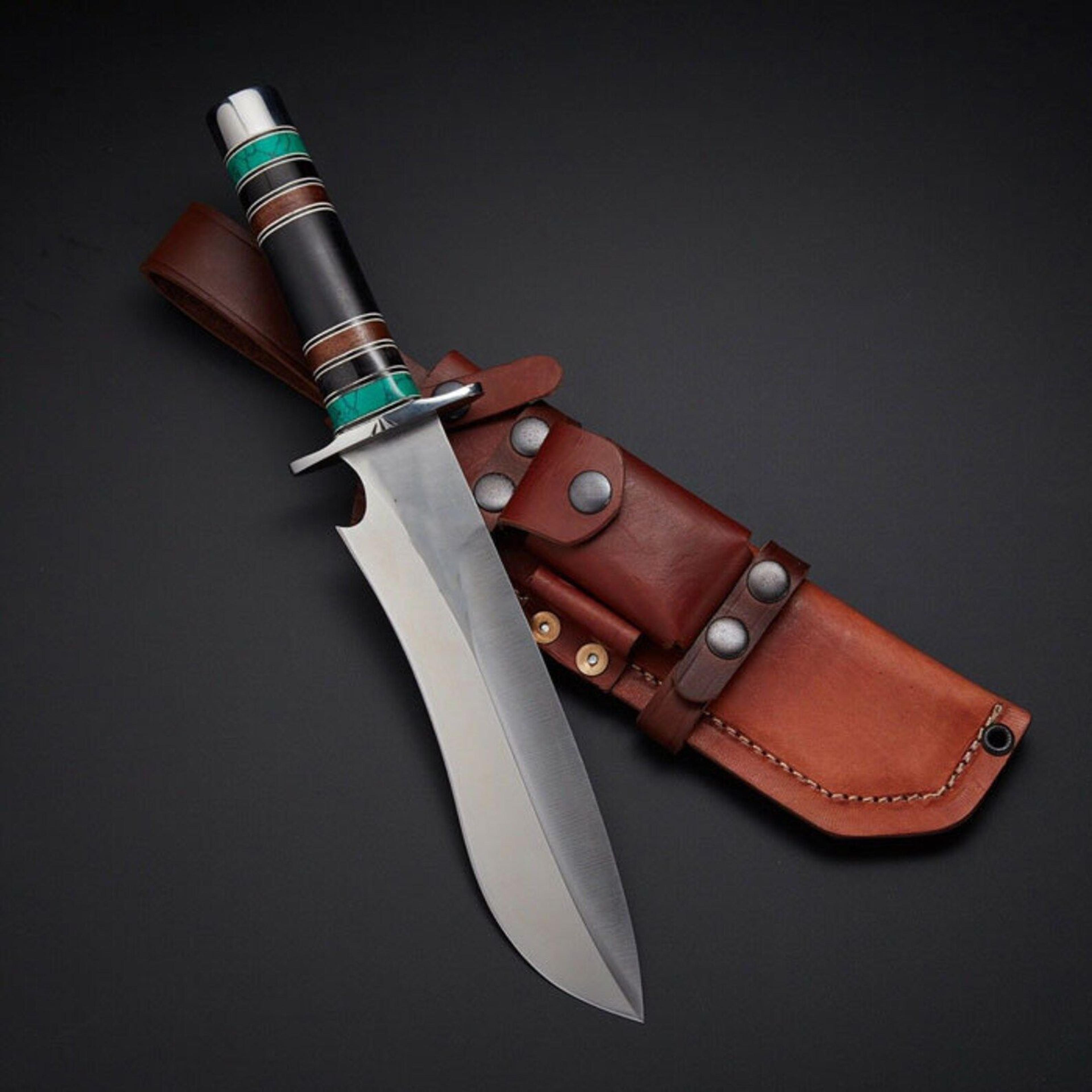 luxury handmade bowie hunting knife | premium stainless steel fixed blade with leather sheath | hunter gift