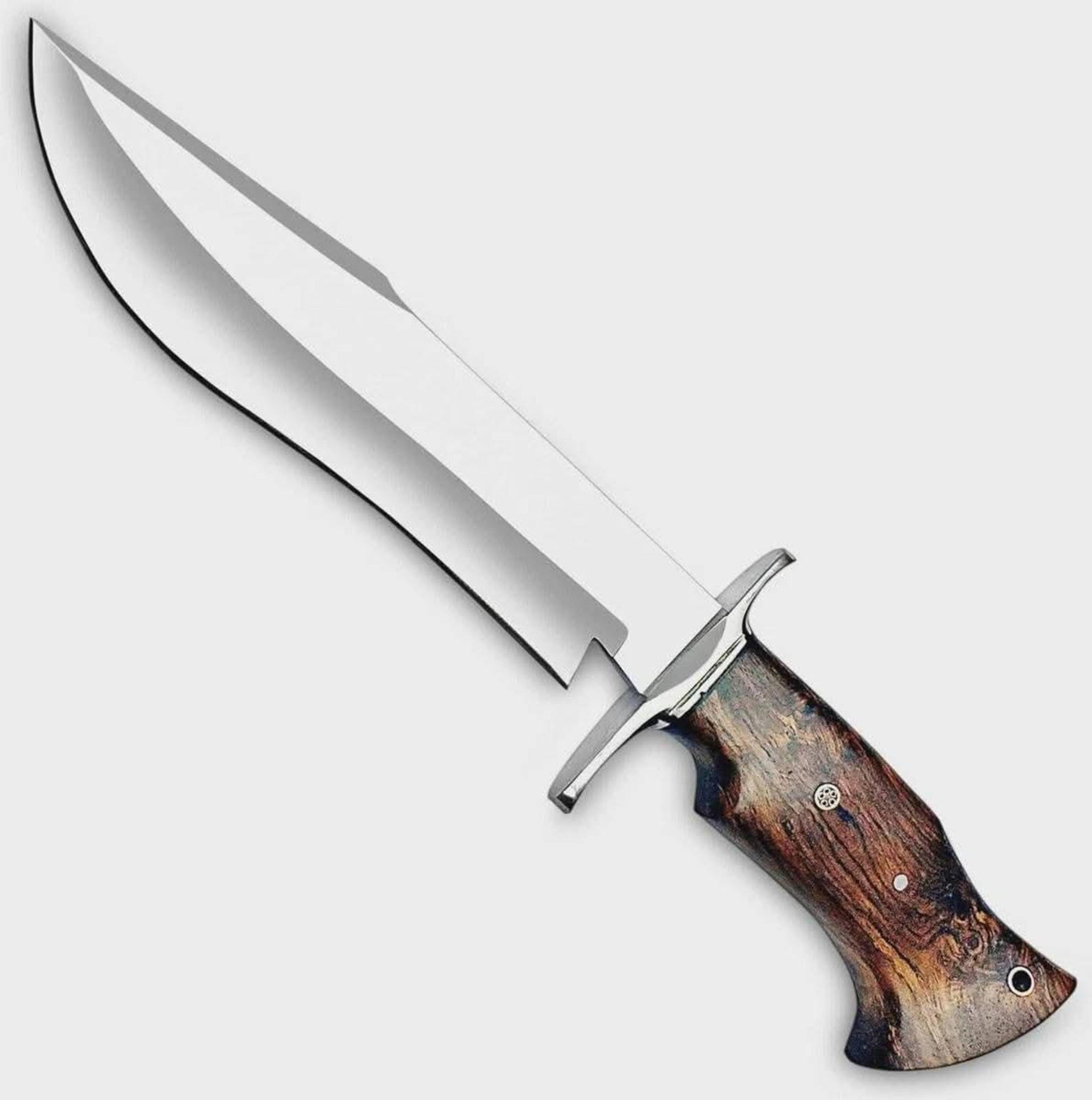 high carbon steel bowie knife with exotic hardwood handle & tooled leather sheath – collector hunting blade