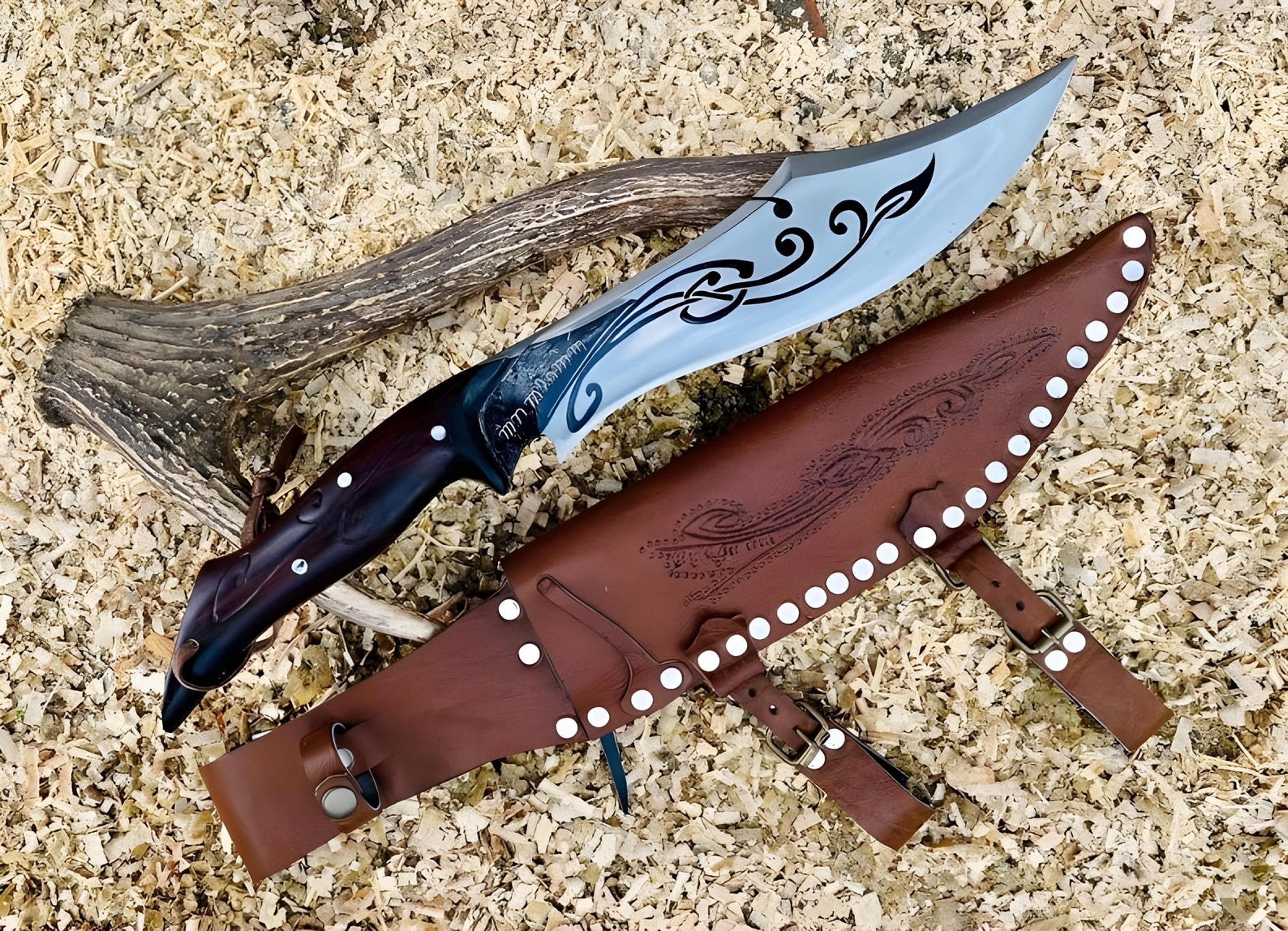 handcrafted engraved kukri knife with high carbon steel blade, rosewood handle & leather sheath | husband gift