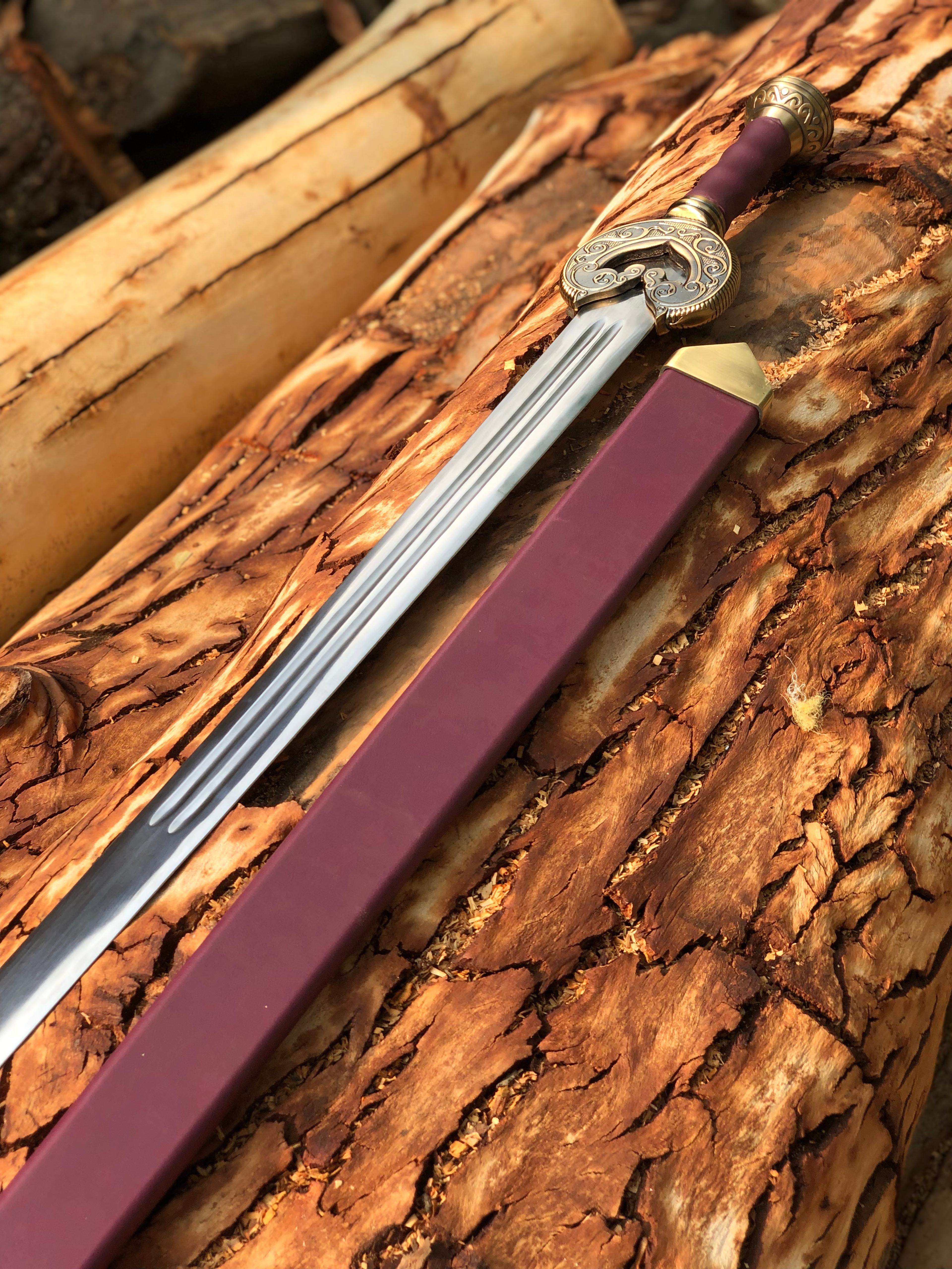 ancient chinese jian sword replica stainless steel straight blade display sword with burgundy scabbard