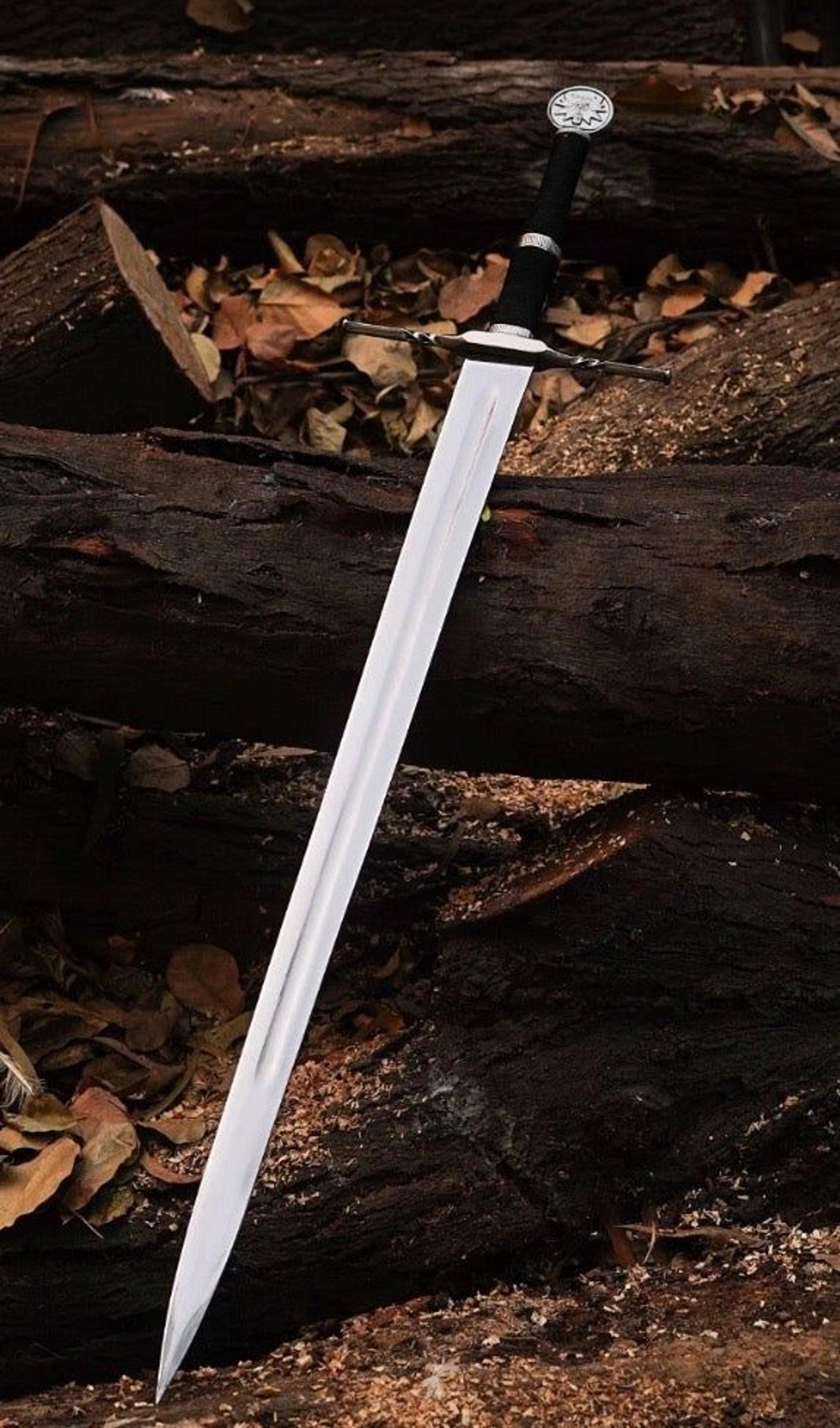 witcher inspired silver sword replica – stainless steel fantasy display sword with wolf head pommel