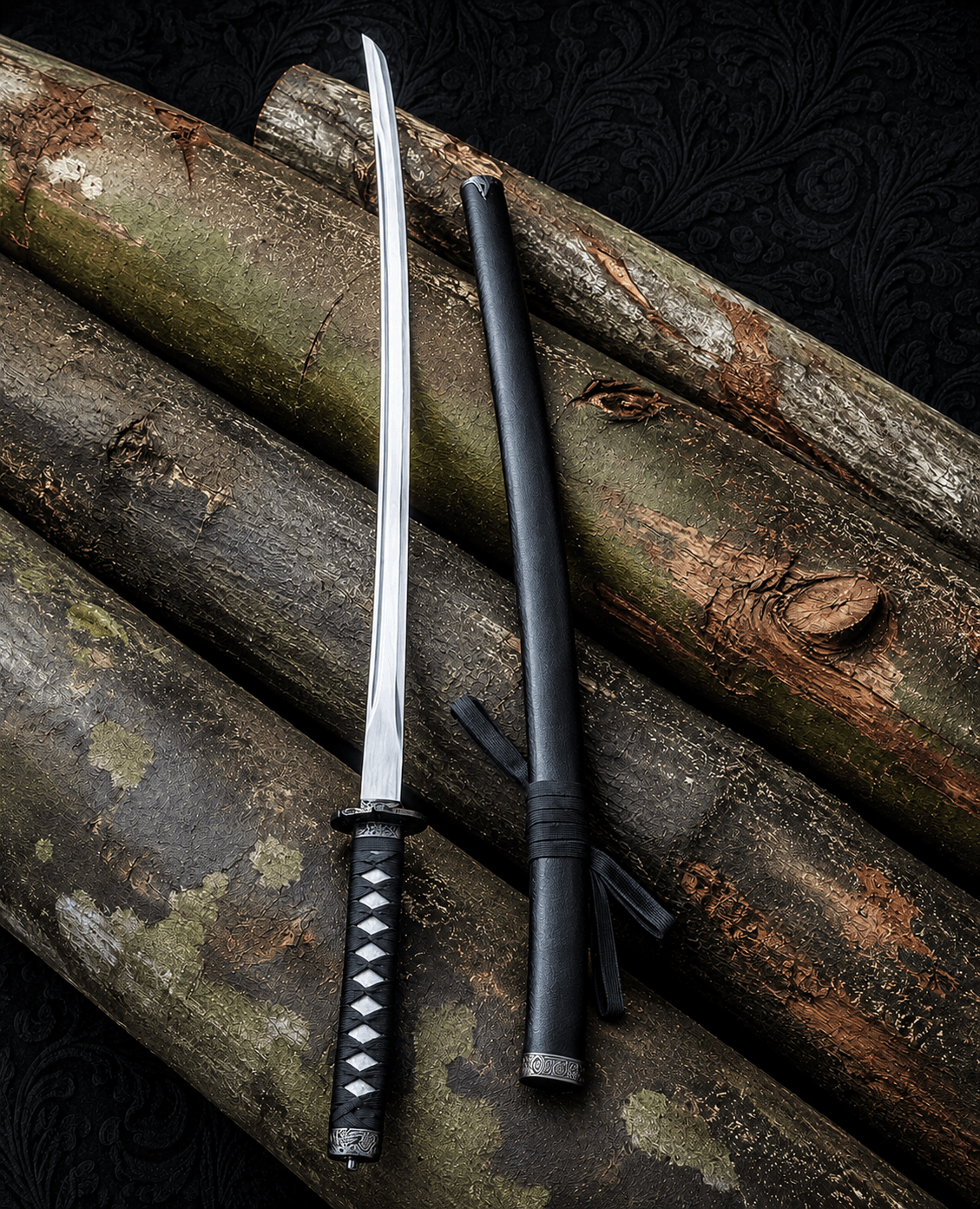 handmade style samurai katana sword stainless steel blade with black scabbard for display & cosplay