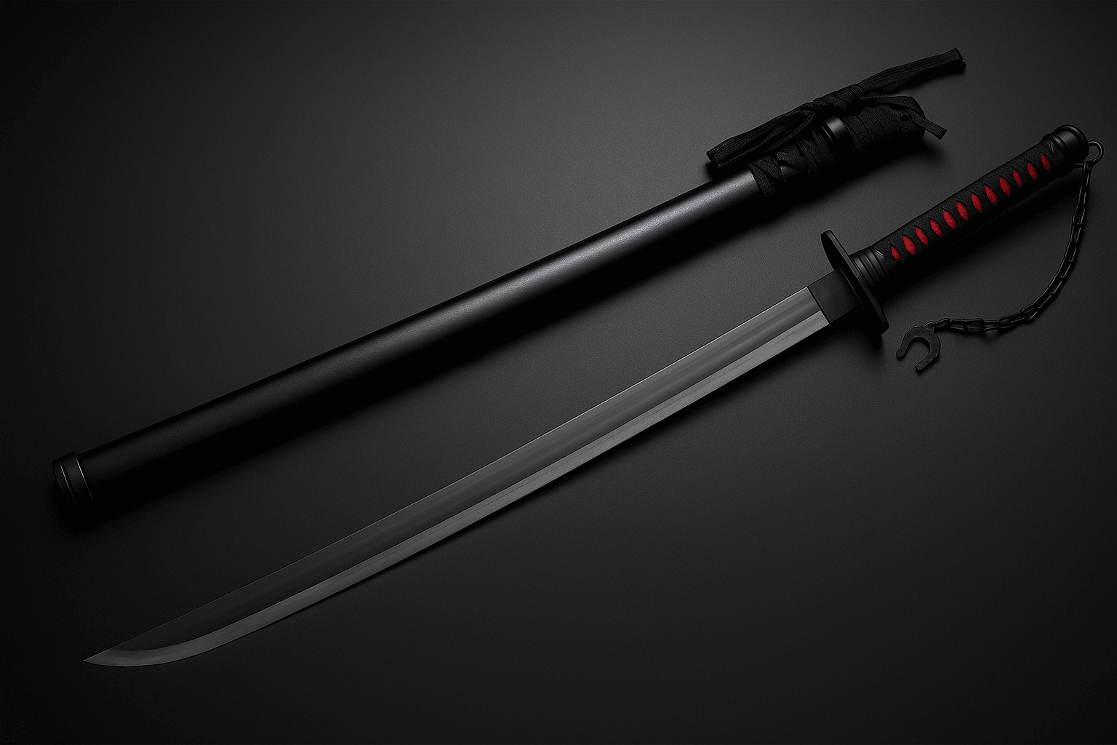 handmade black zangetsu style katana sword with stainless steel blade & wooden saya for display, cosplay & collectors