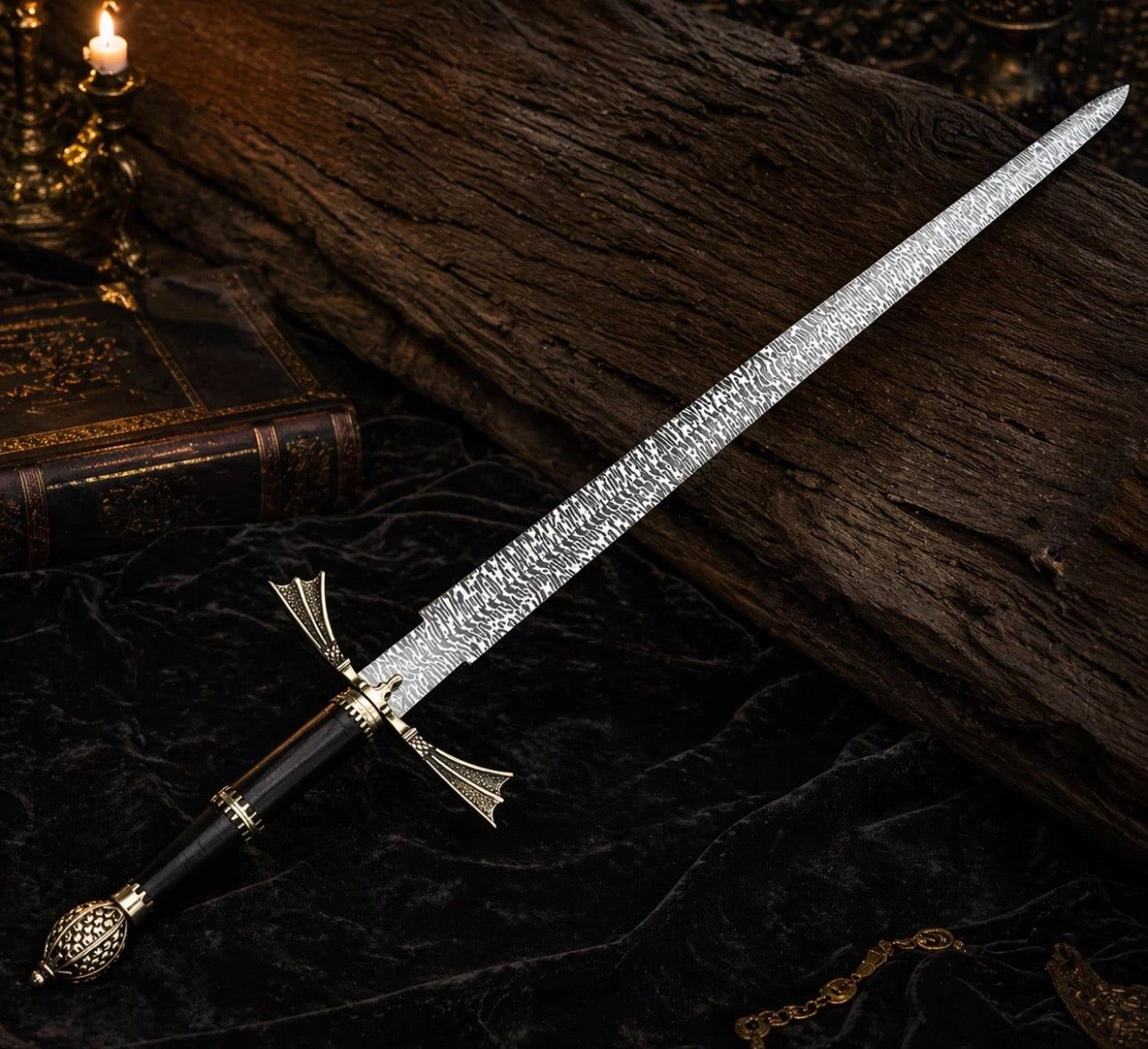 elven sword replica with damascus pattern stainless steel blade & fantasy display collectible