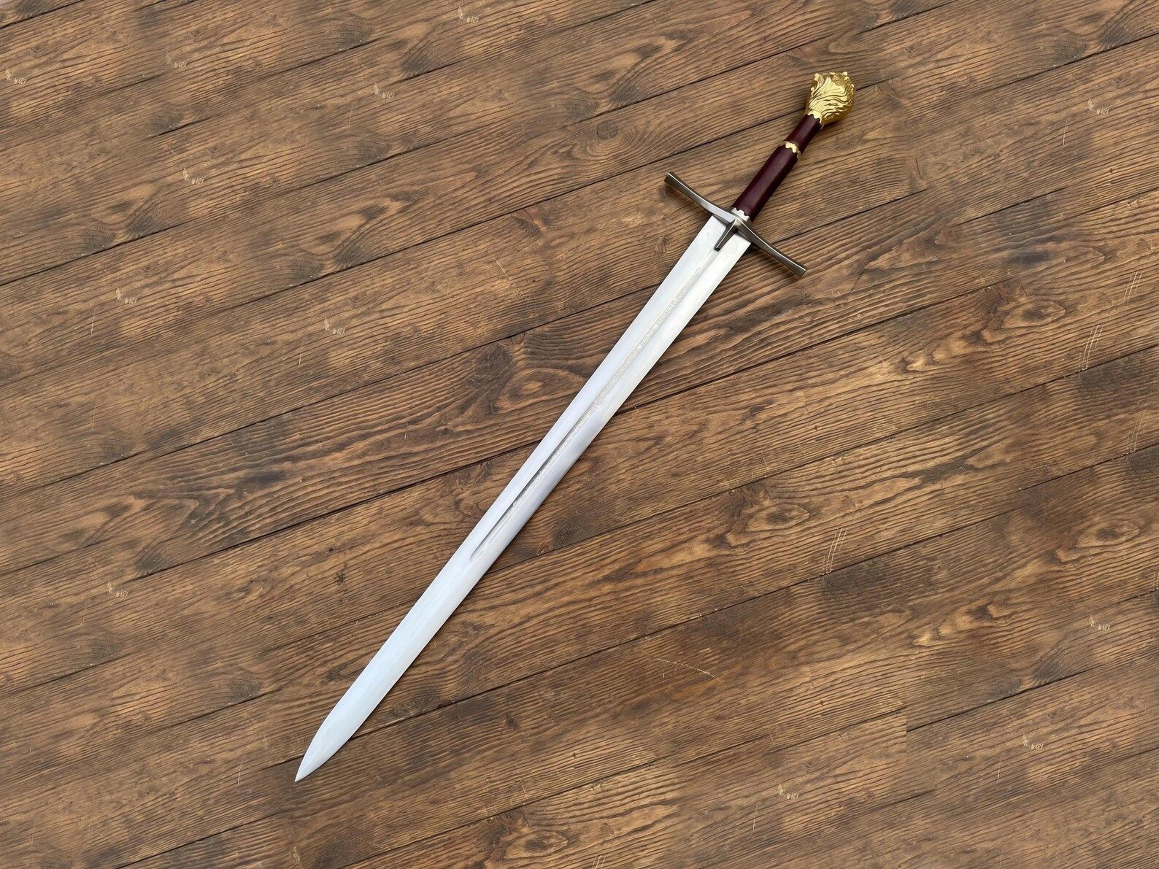 forged stainless steel longsword with lion pommel – medieval knight crusader display sword for collectors & cosplay