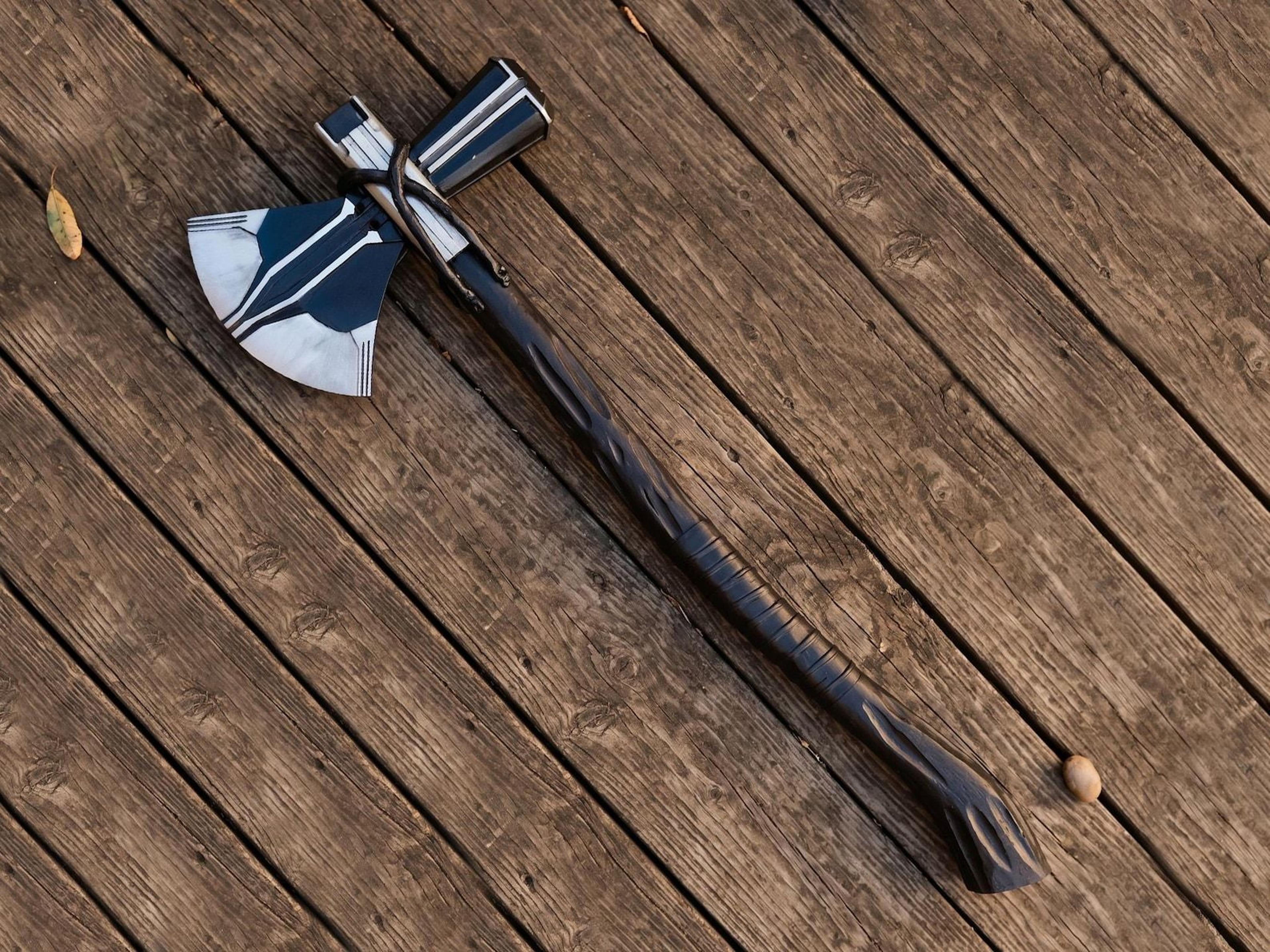 handmade viking bearded axe with carbon steel head & carved wooden handle – medieval throwing axe for display, cosplay &
