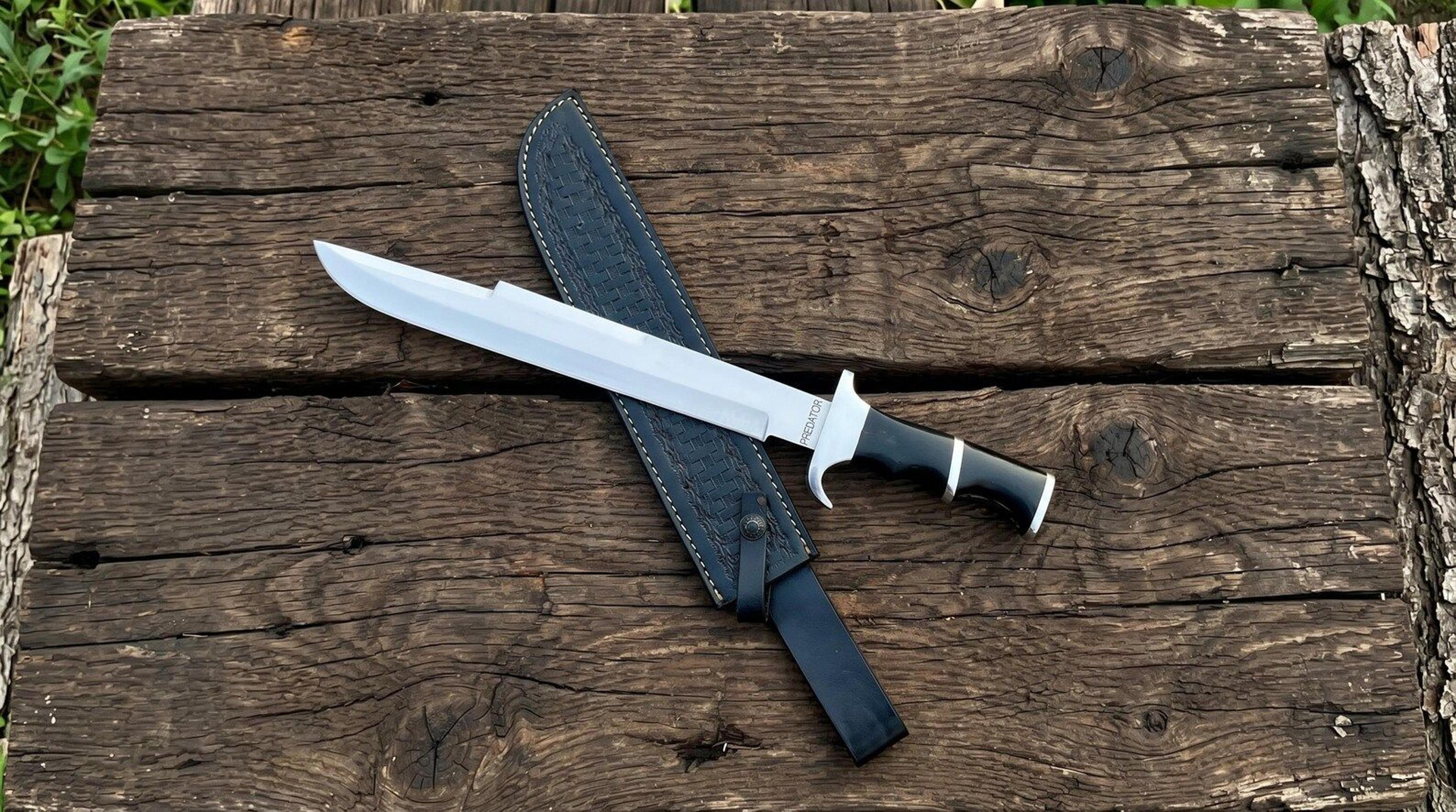 predator trail bowie knife – handmade stainless steel hunting knife with leather sheath for outdoor adventures