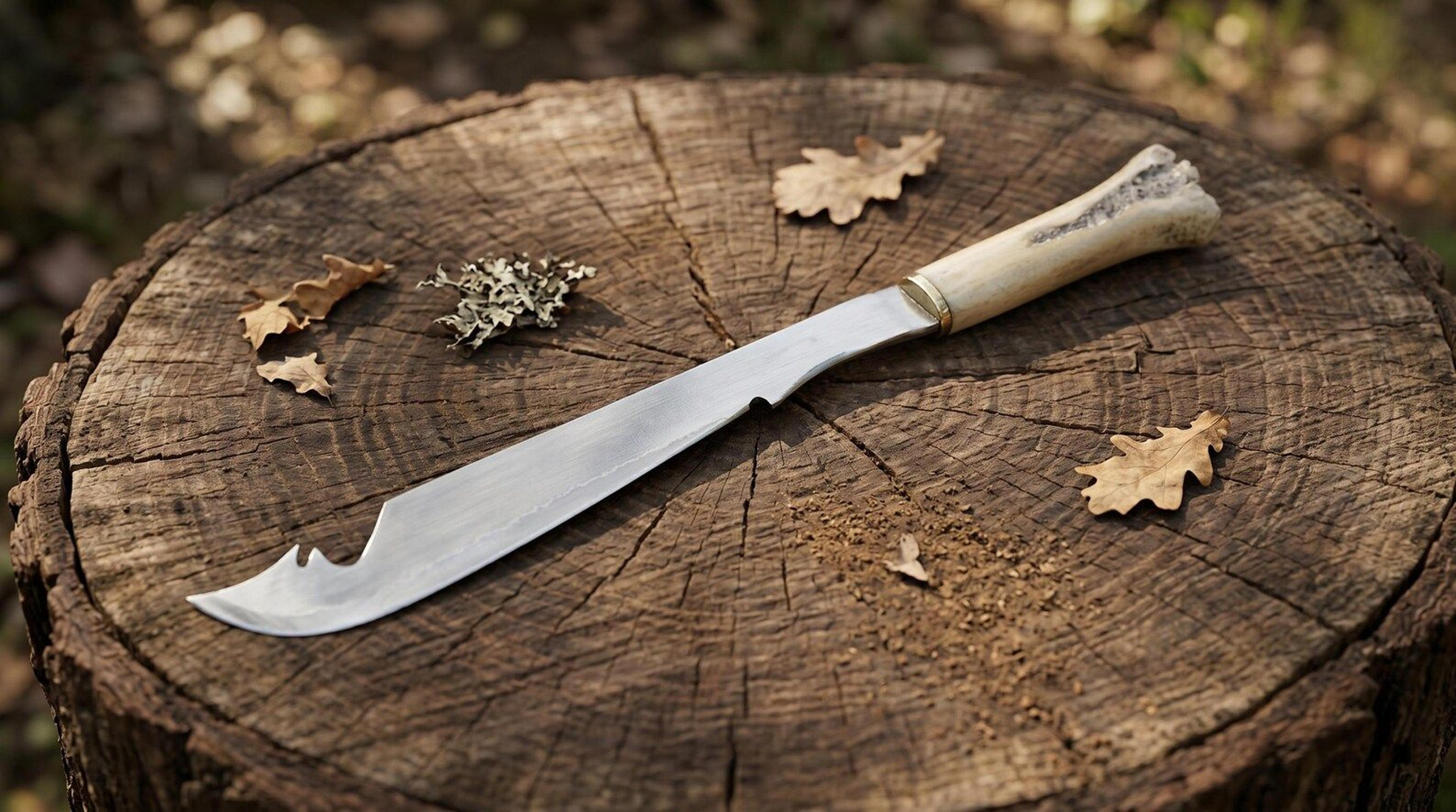 frontier bush machete – handmade stainless steel brush knife with antler handle & leather sheath