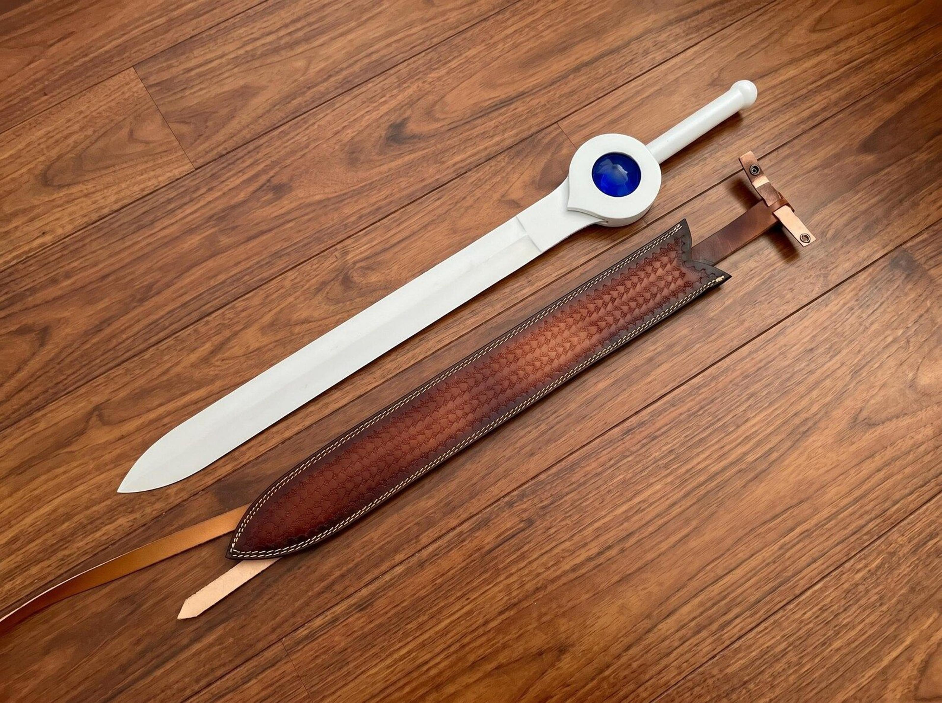 handmade finn white sword replica | 35" stainless steel fantasy sword with leather sheath | anime cosplay display collec