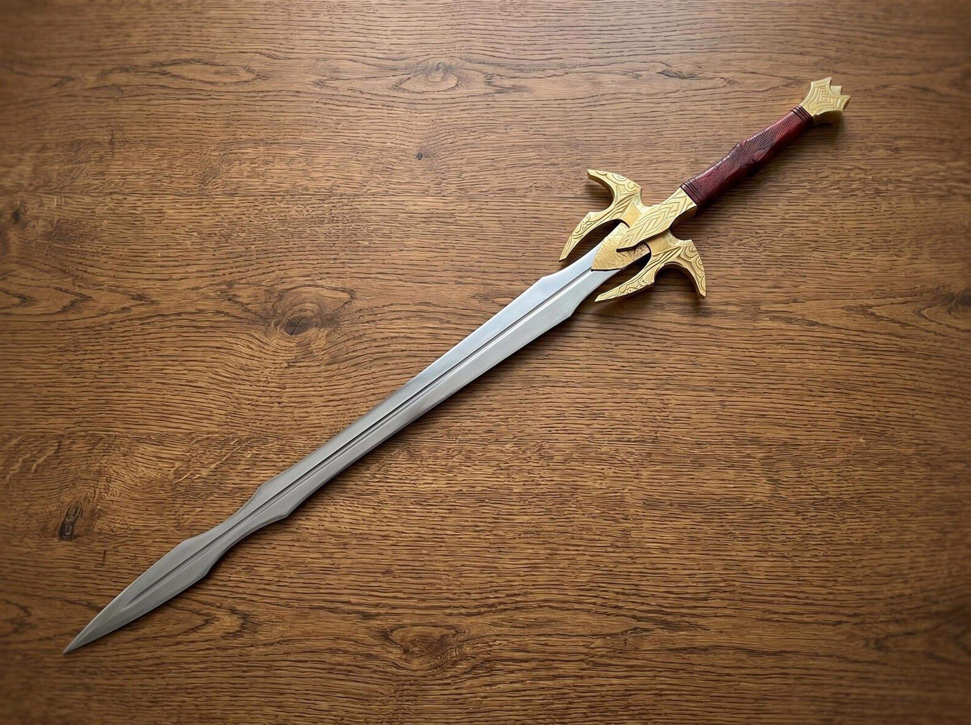 handmade fantasy long sword replica | stainless steel medieval display sword | hero cosplay collectible | leather wrappe