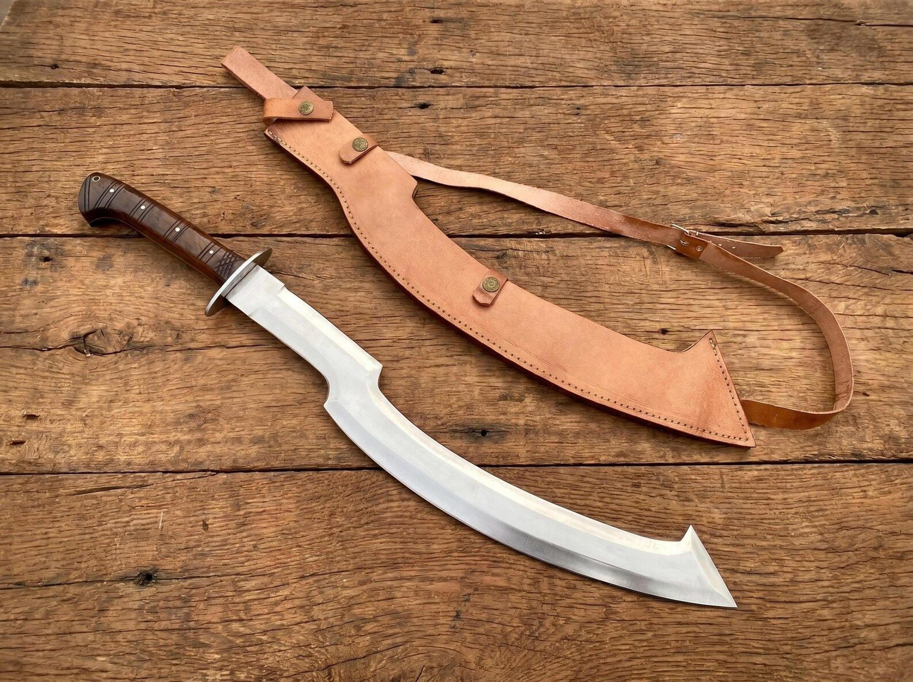 handmade persian shamshir sword | 40 inch curved stainless steel scimitar with leather sheath | medieval warrior collect
