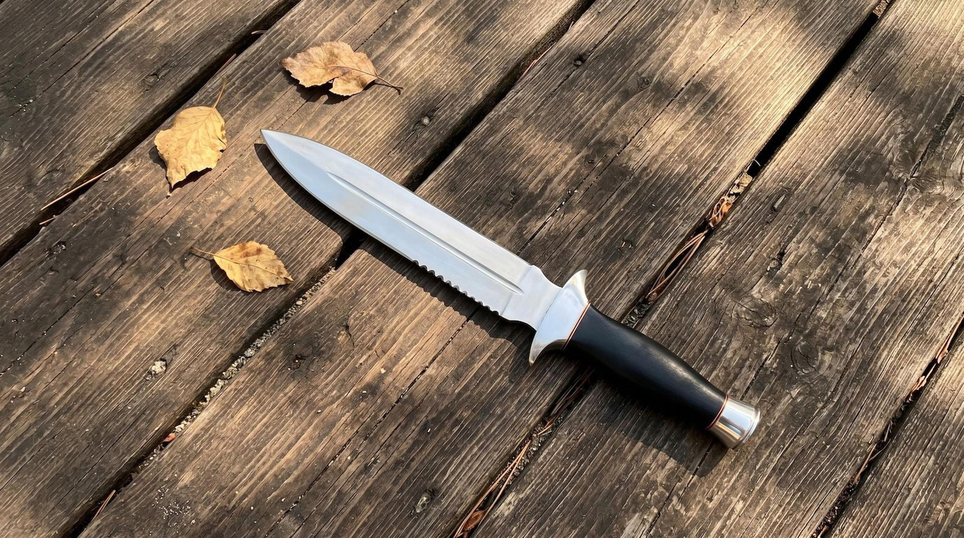handmade bowie hunting knife | 15 inch stainless steel fixed blade with leather sheath | survival camping knife