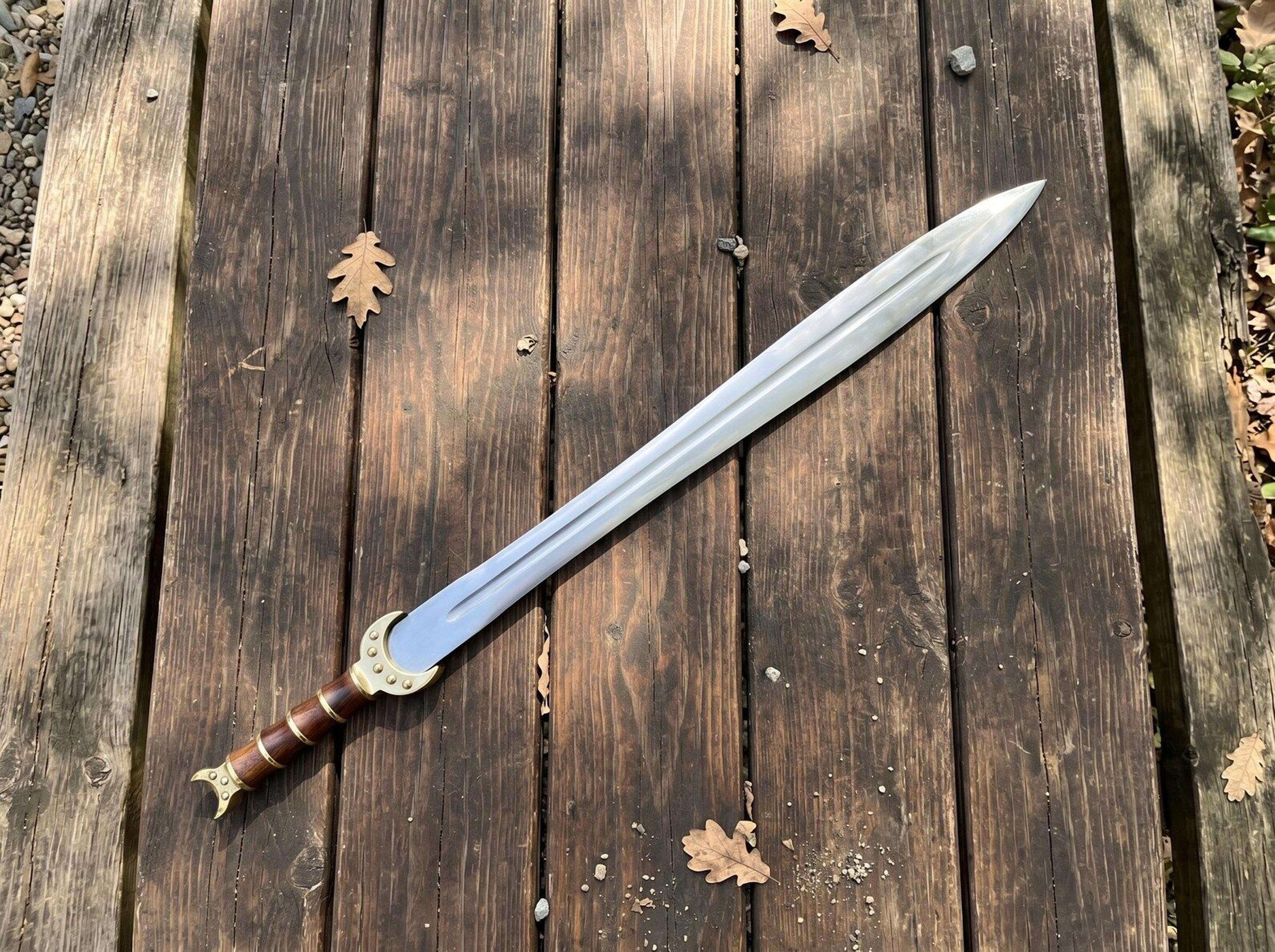 handmade fantasy short sword | 28 inch stainless steel replica with wooden handle | medieval display sword for cosplay