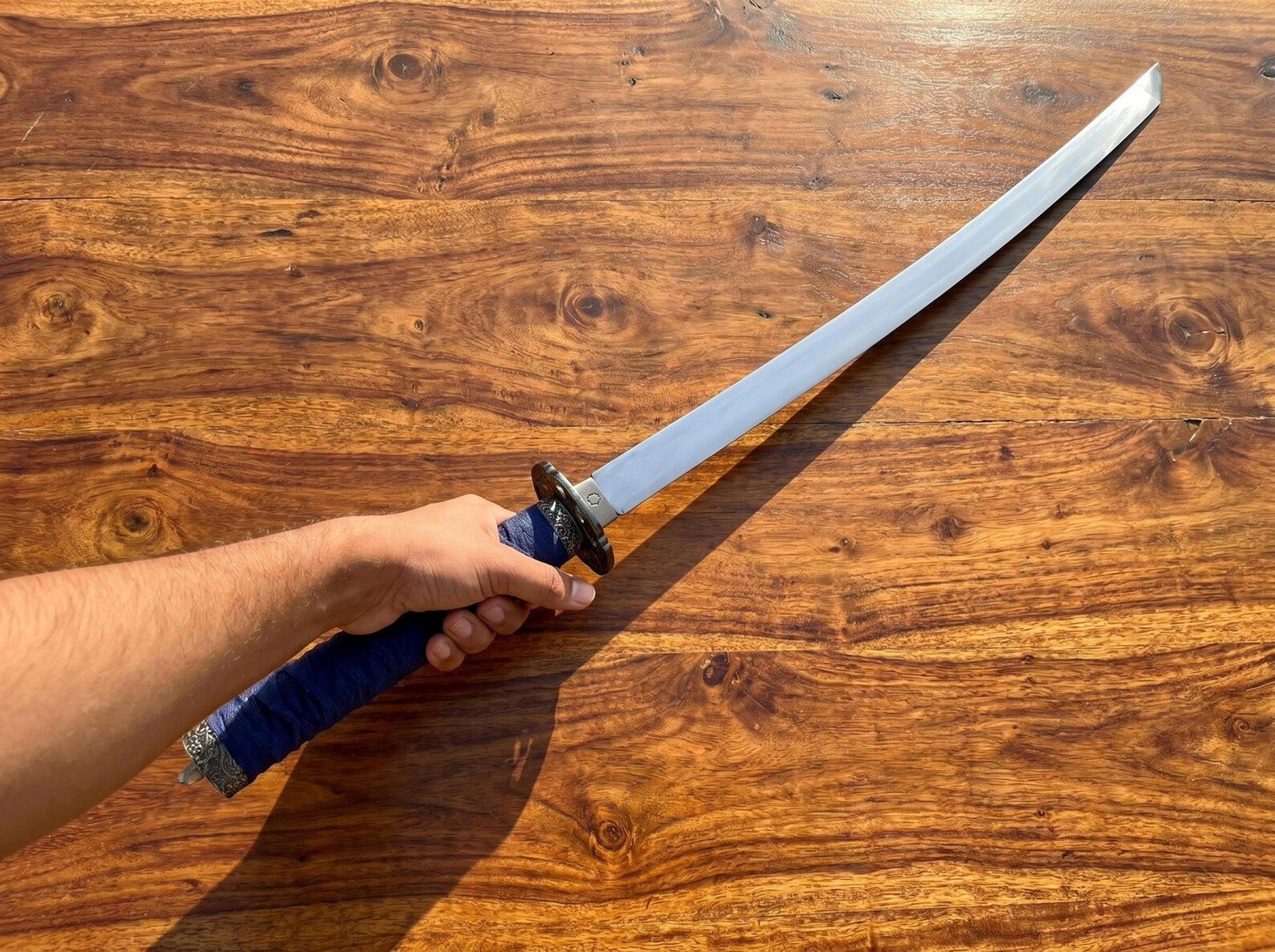 handmade blue katana sword | 40 inch stainless steel samurai sword with blue saya | japanese katana replica