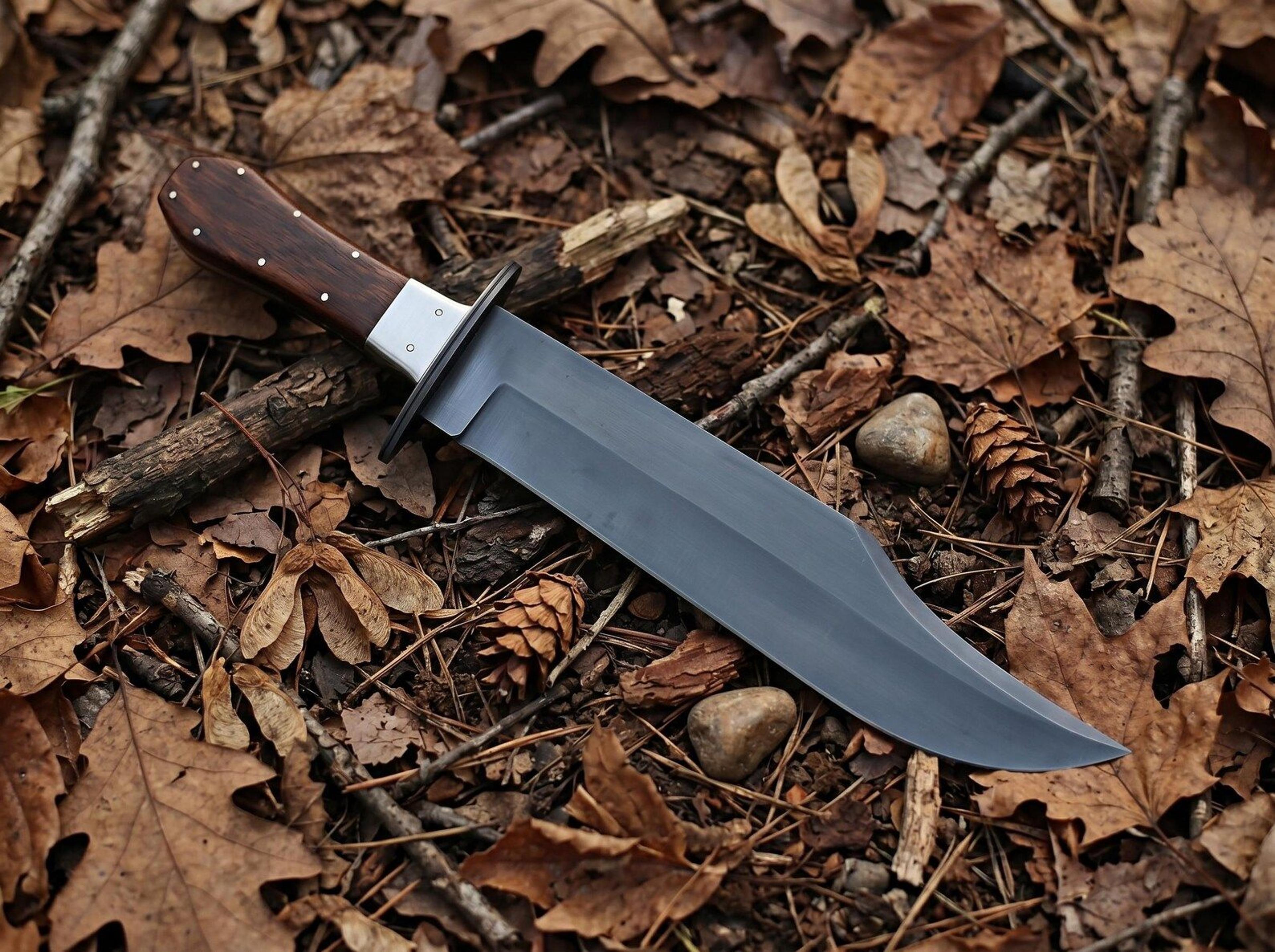 handmade bowie knife | 15 inch stainless steel hunting knife with rosewood handle & leather sheath | survival camping