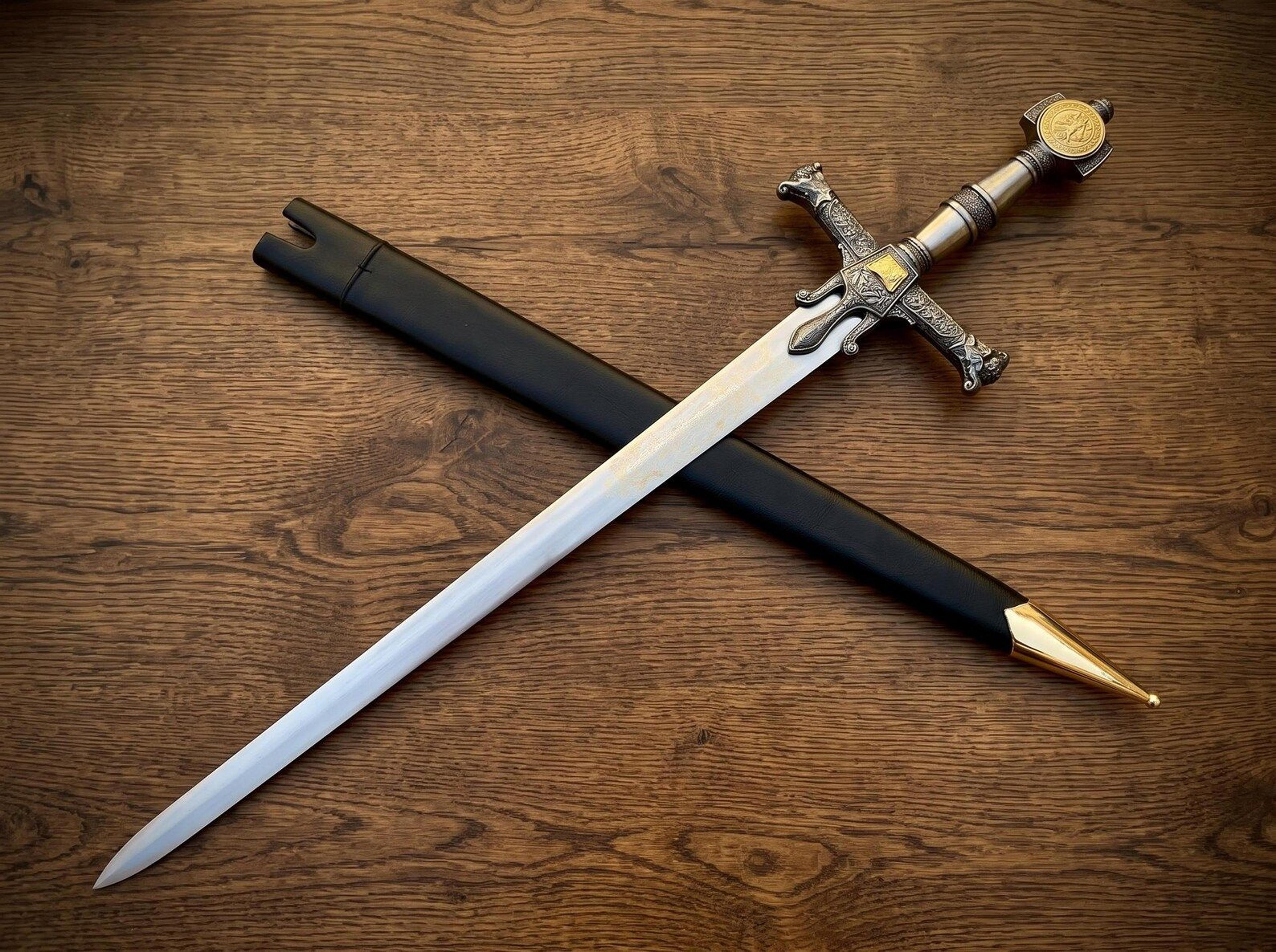 handmade medieval knight sword | 40 inch stainless steel crusader replica with decorative hilt & scabbard | collector