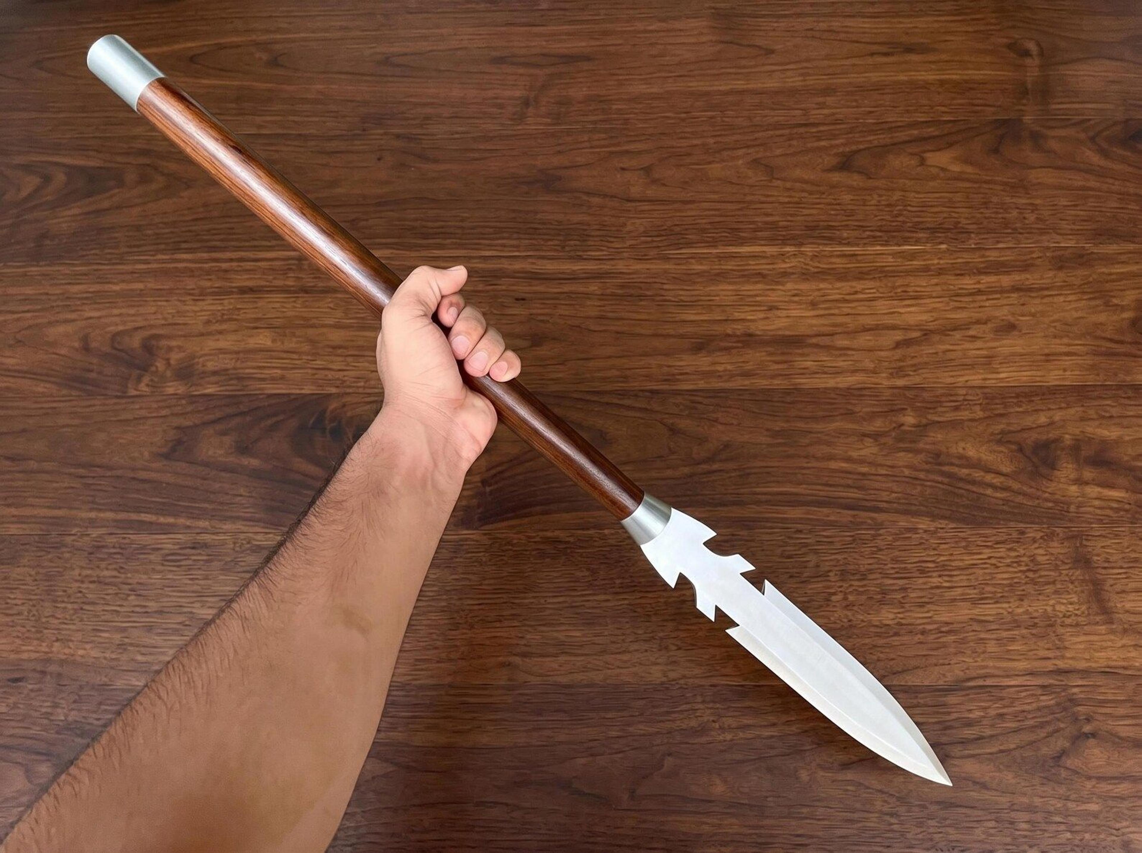 handmade fantasy spear | 48 inch stainless steel spear with hardwood shaft | medieval polearm replica | cosplay collecto