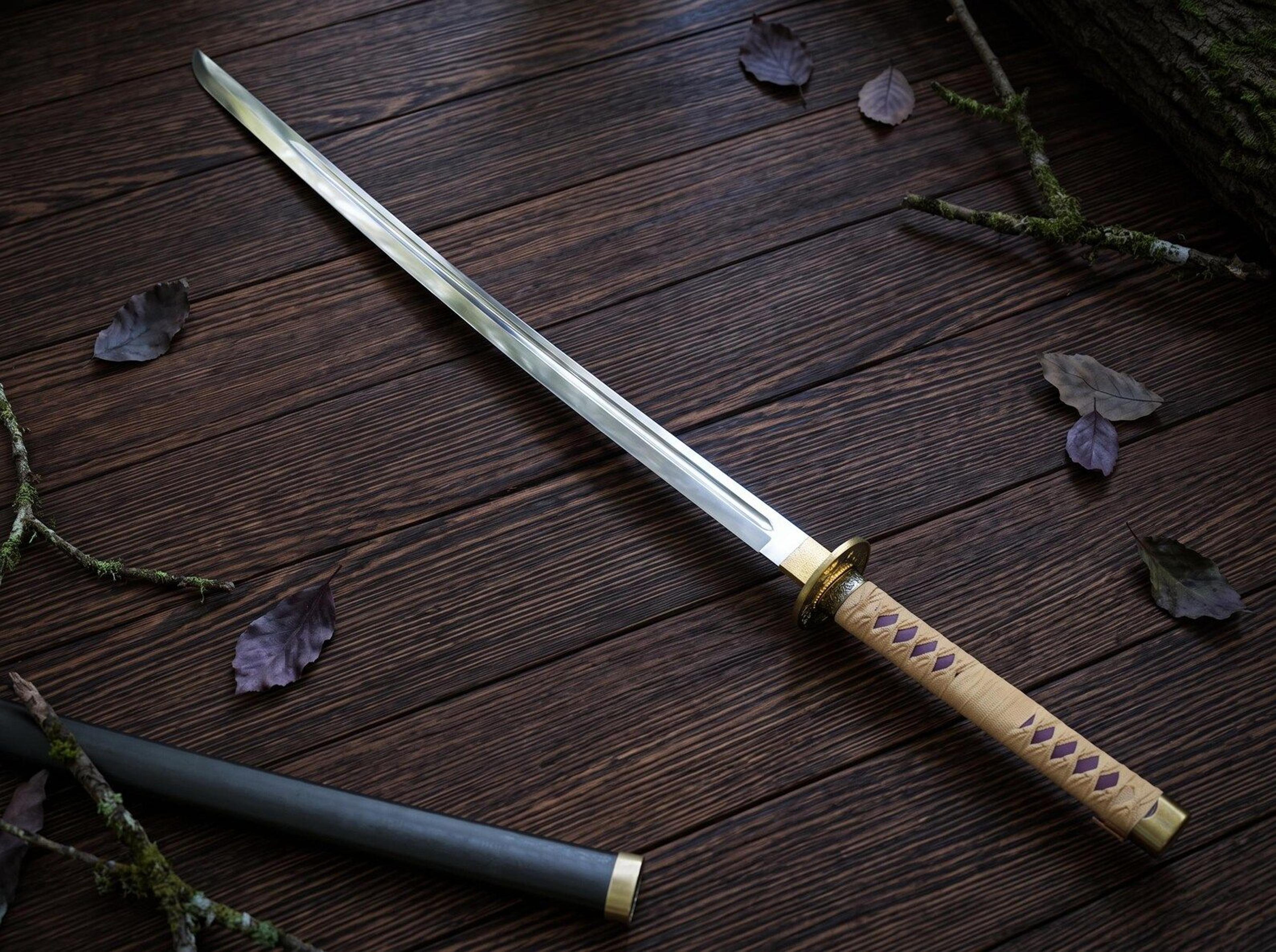 handmade japanese katana sword | 40 inch stainless steel samurai sword with wrapped handle & black saya | collector gift