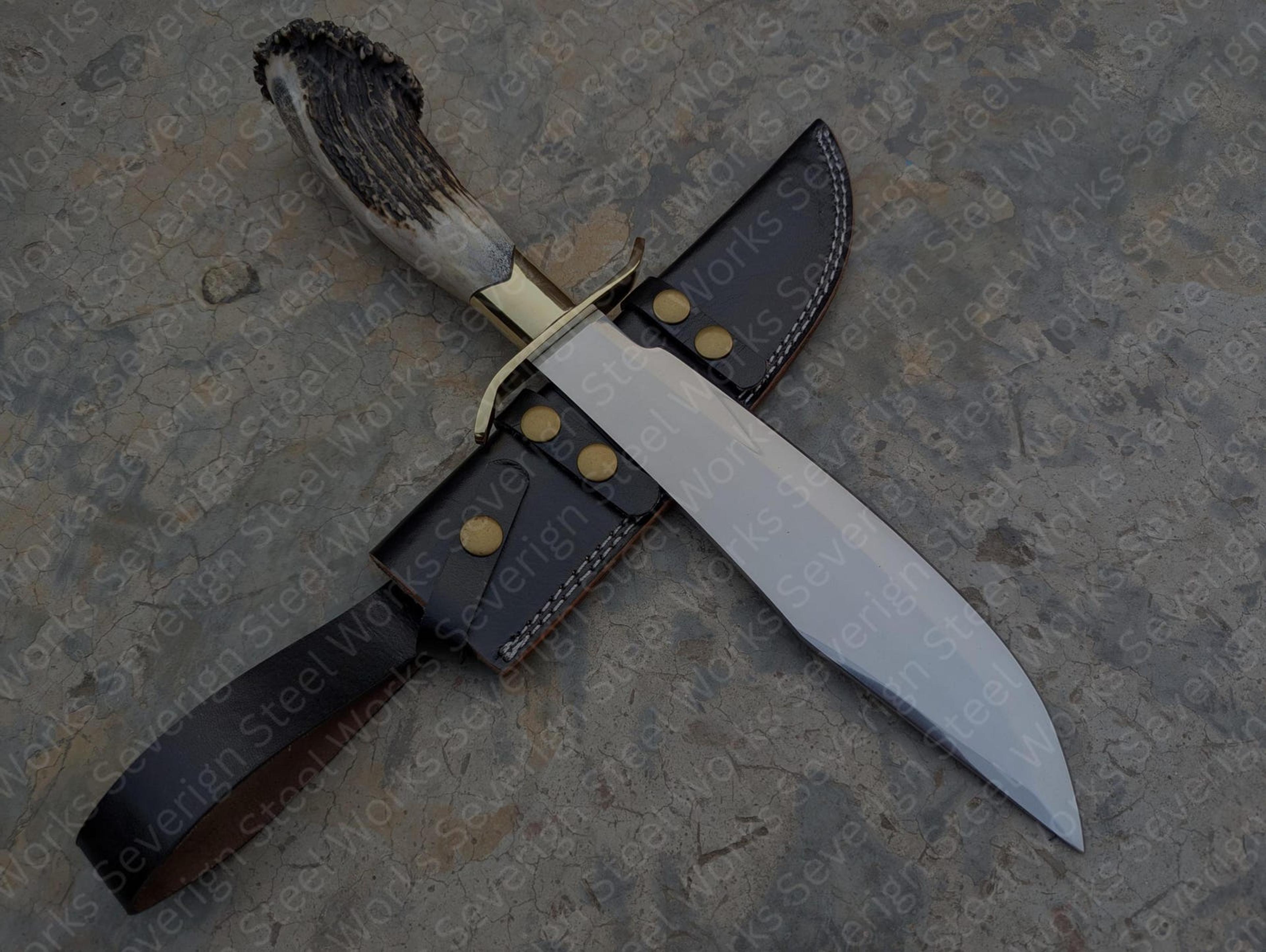 hand forged inglourious basterds aldo raine knife replica – d2 steel bowie blade with genuine antler handle & leather sh