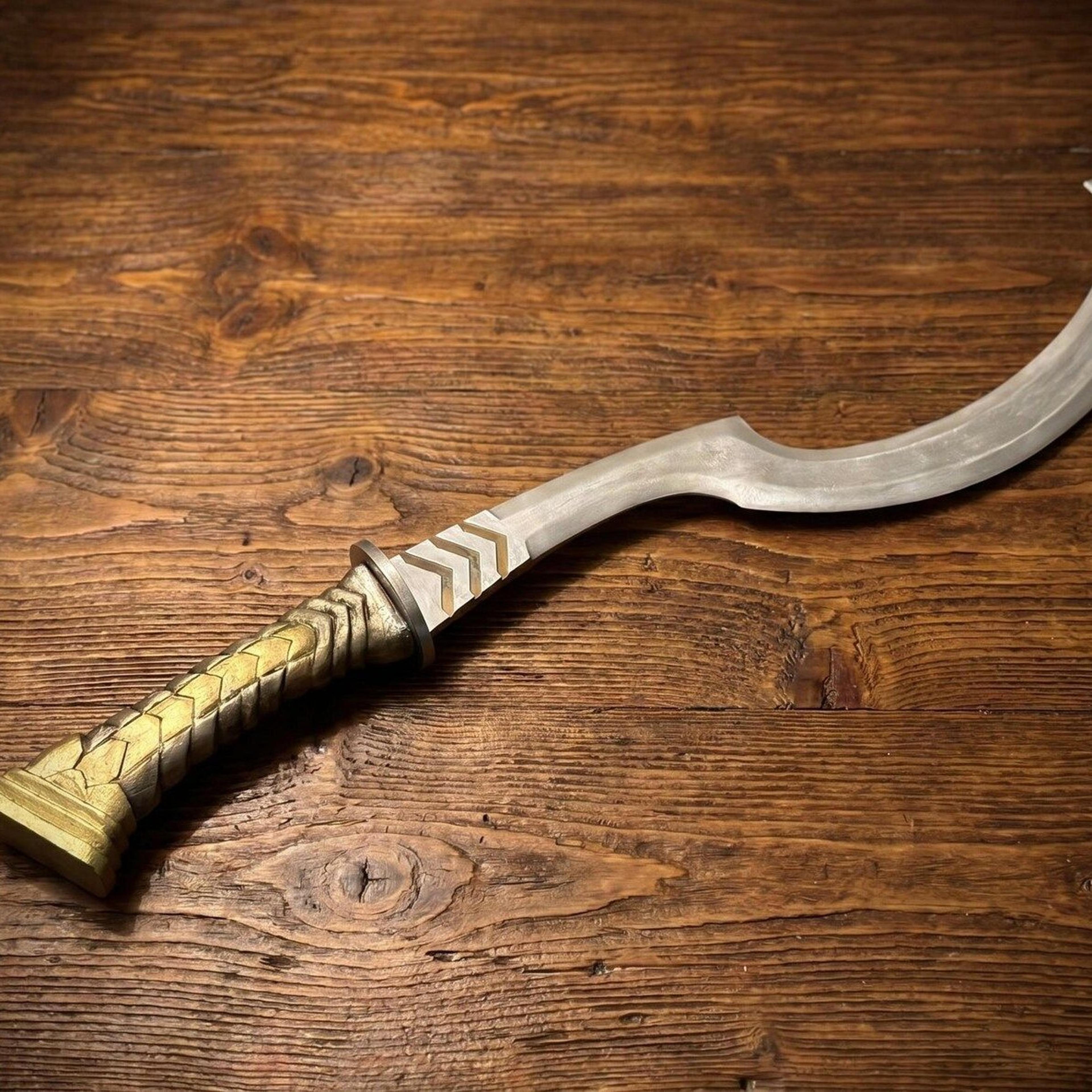 handmade fantasy scimitar sword – curved stainless steel blade with leather sheath | medieval warrior replica | collecto