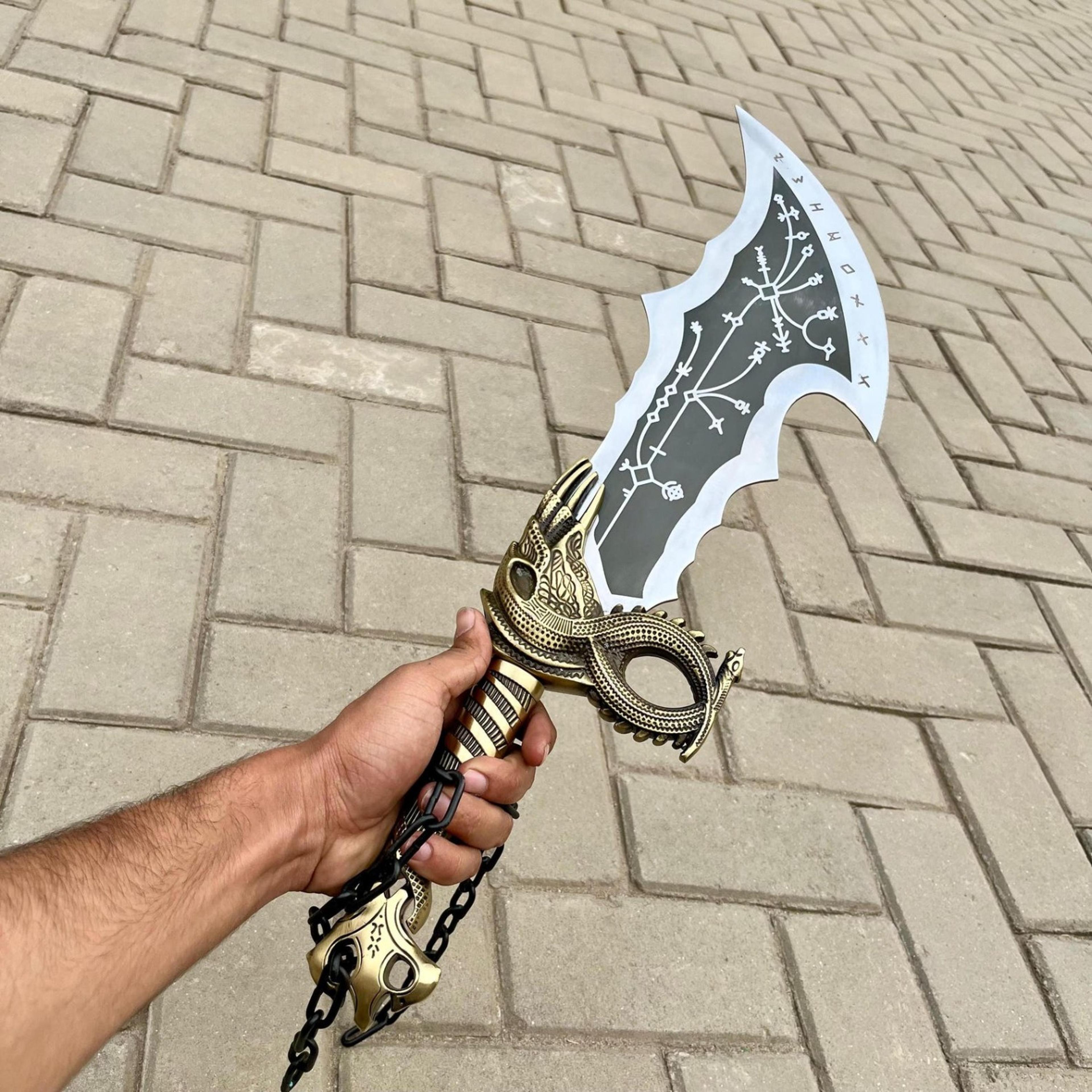 22in handmade rune fantasy cleaver hand forged steel blade ornate gold handle custom made collector piece
