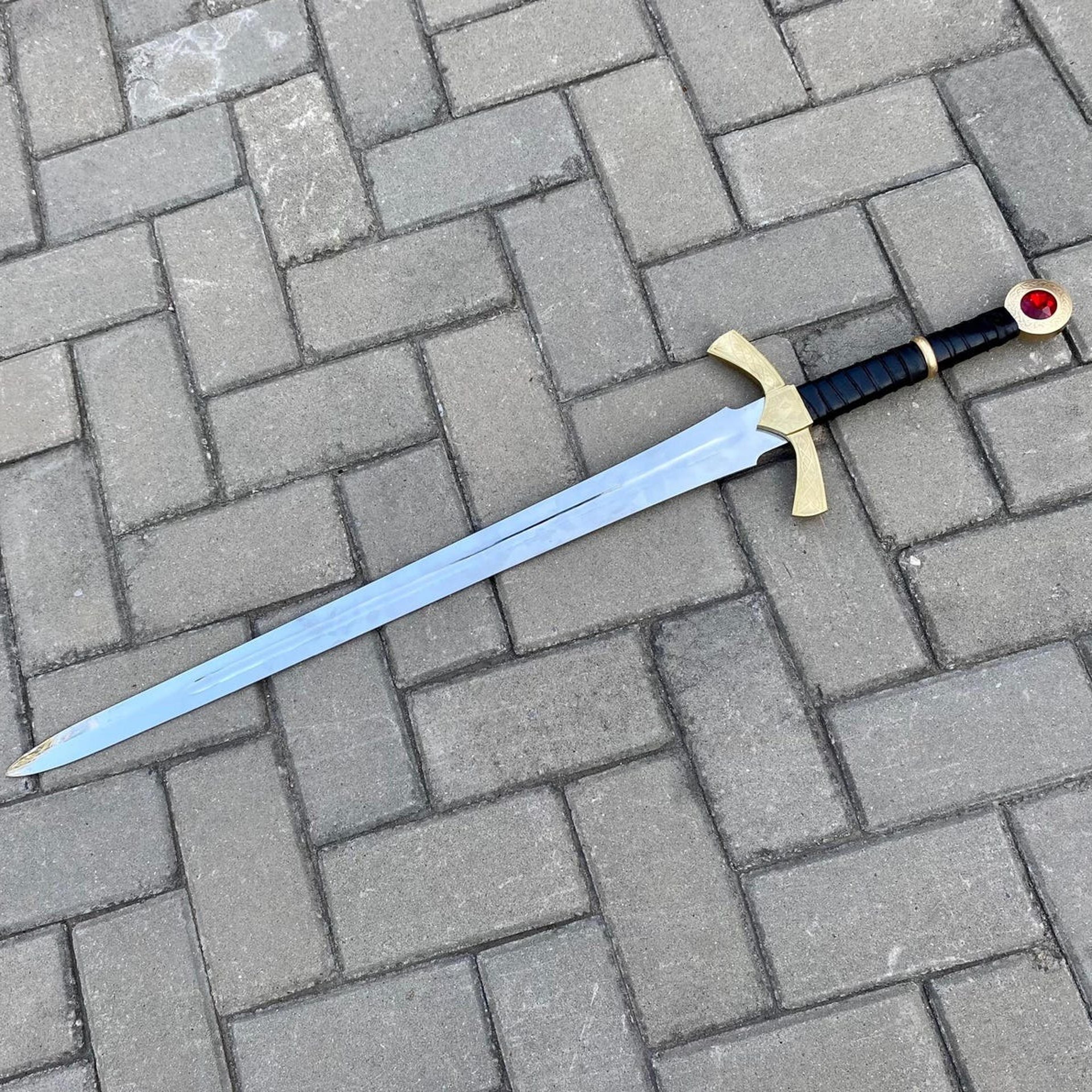 36in goldryn sword replica throne of glass stainless steel blade gold guard red gem pommel for display