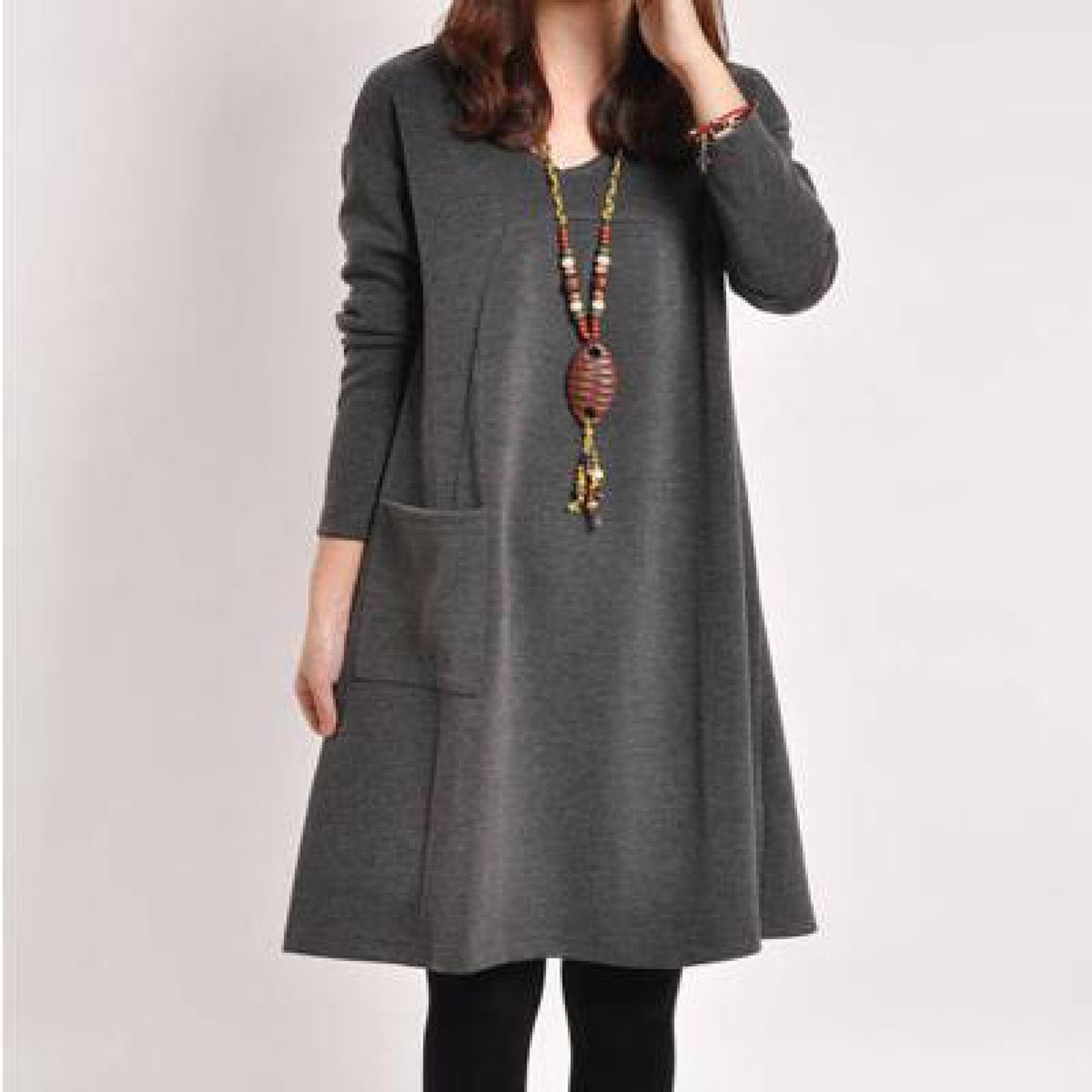 plus size womens warm casual v neck loose leggings dress solid color comfort fit