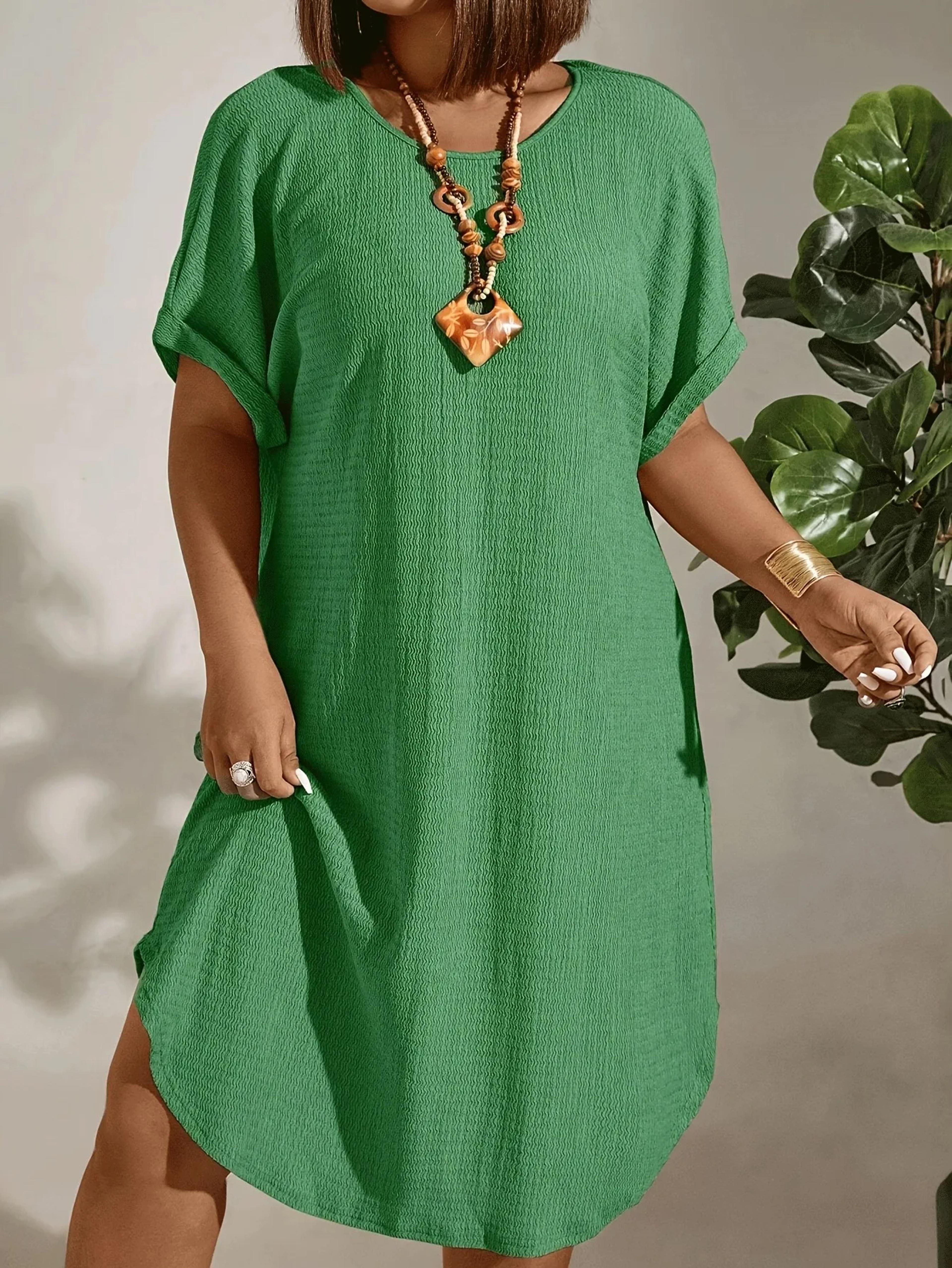 solid color large-size dress for women, summer new short-sleeved casual everyday wear