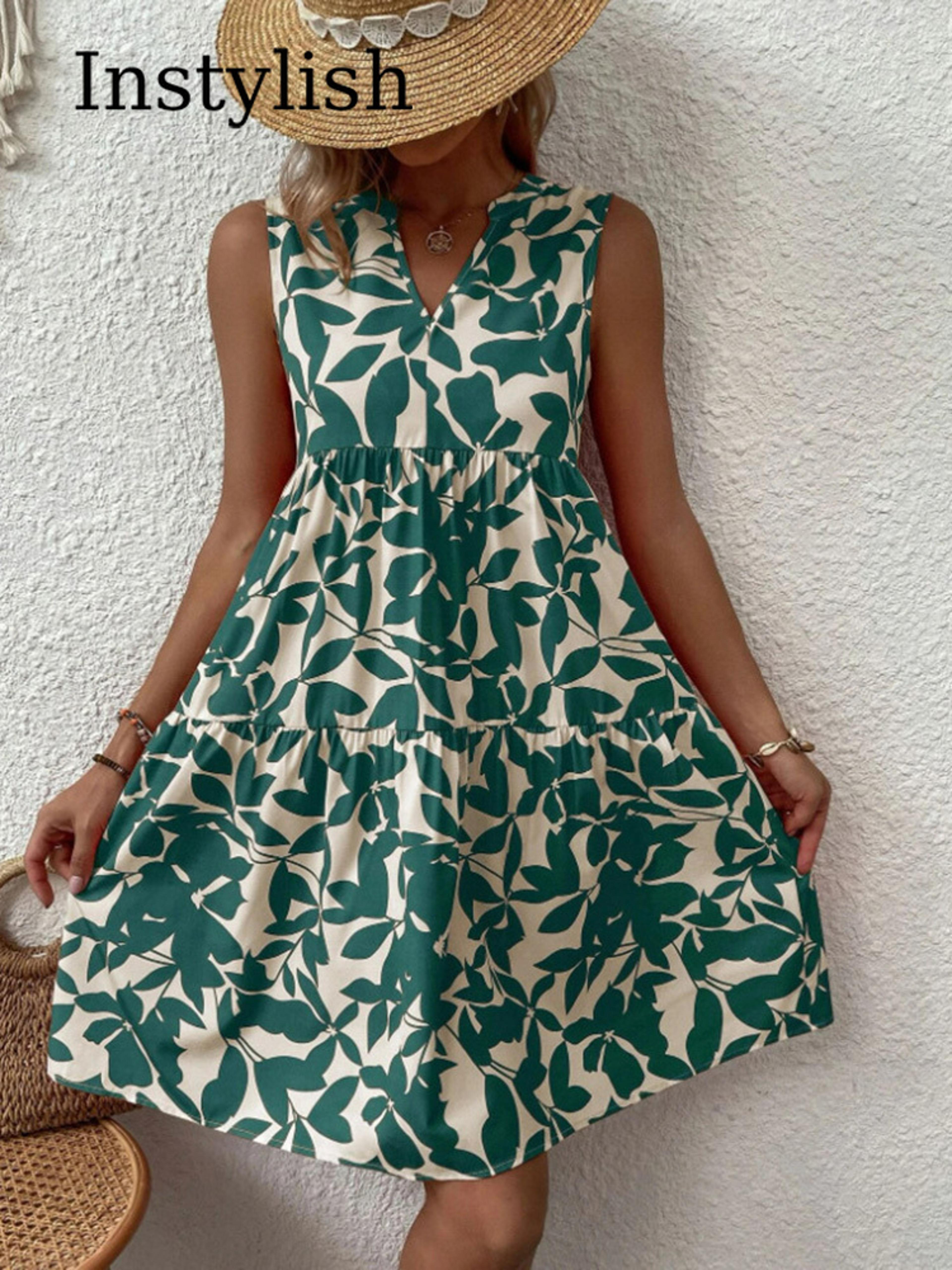 women boho print mini dress, summer elegant sleeveless neck ruffle a line tank dress, casual loose oversize beach party
