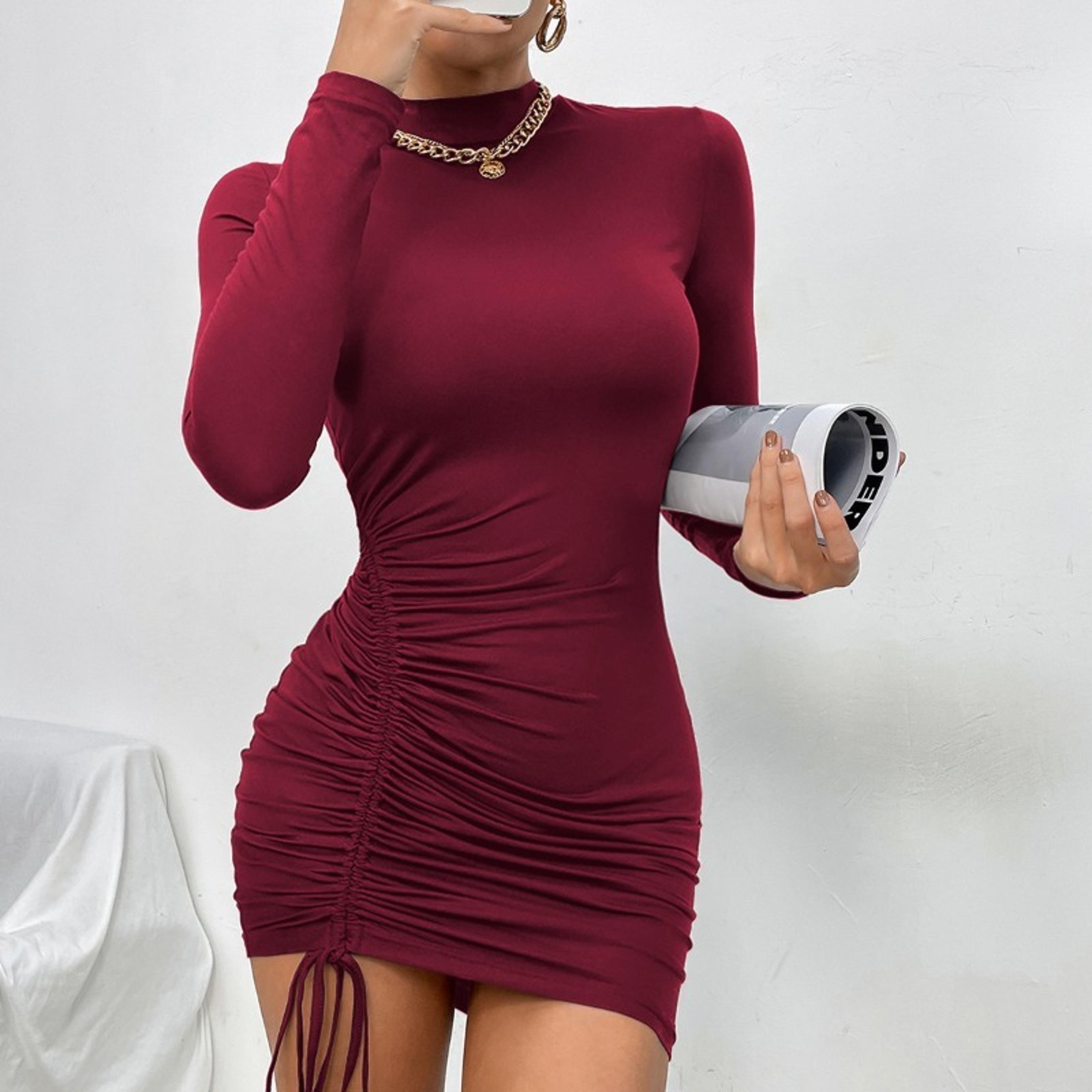 purple high neck long sleeved pleated tie up dress skirt fashion summer womens clothing