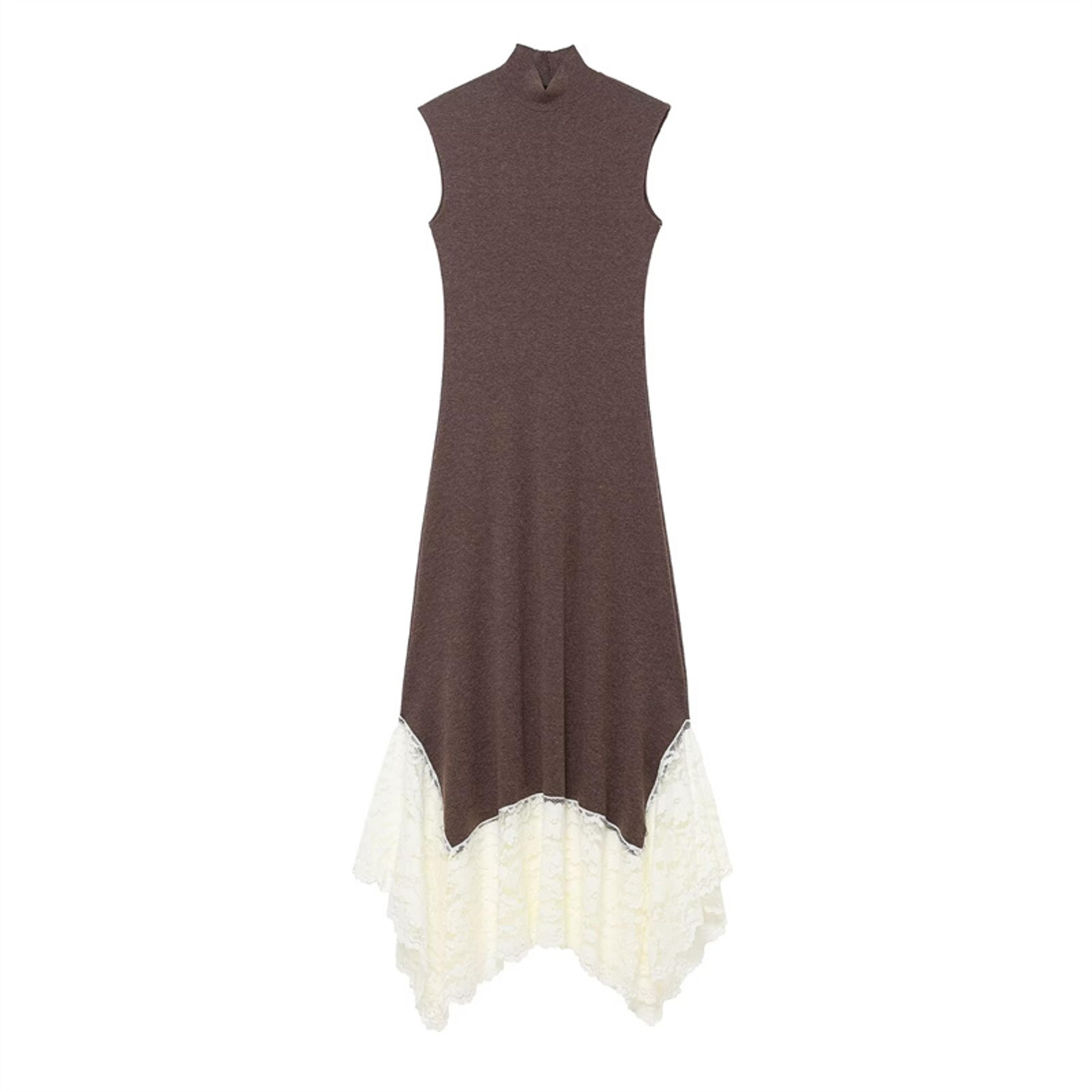 autumn casual lace blend spliced layered long dress, fashion party midi dress