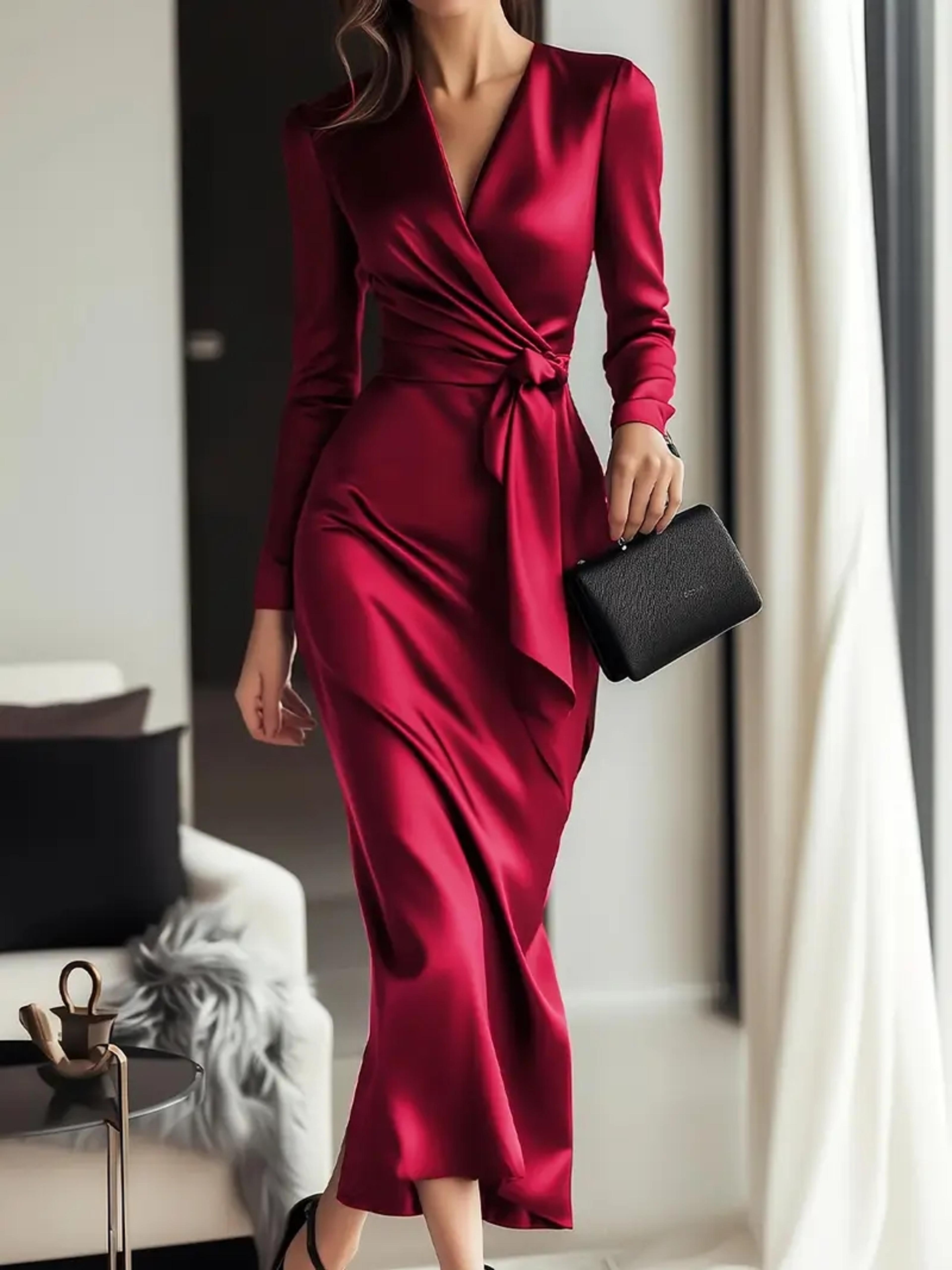 hepburn style long sleeved lace tight waist dress, autumn temperament goddess dress for women