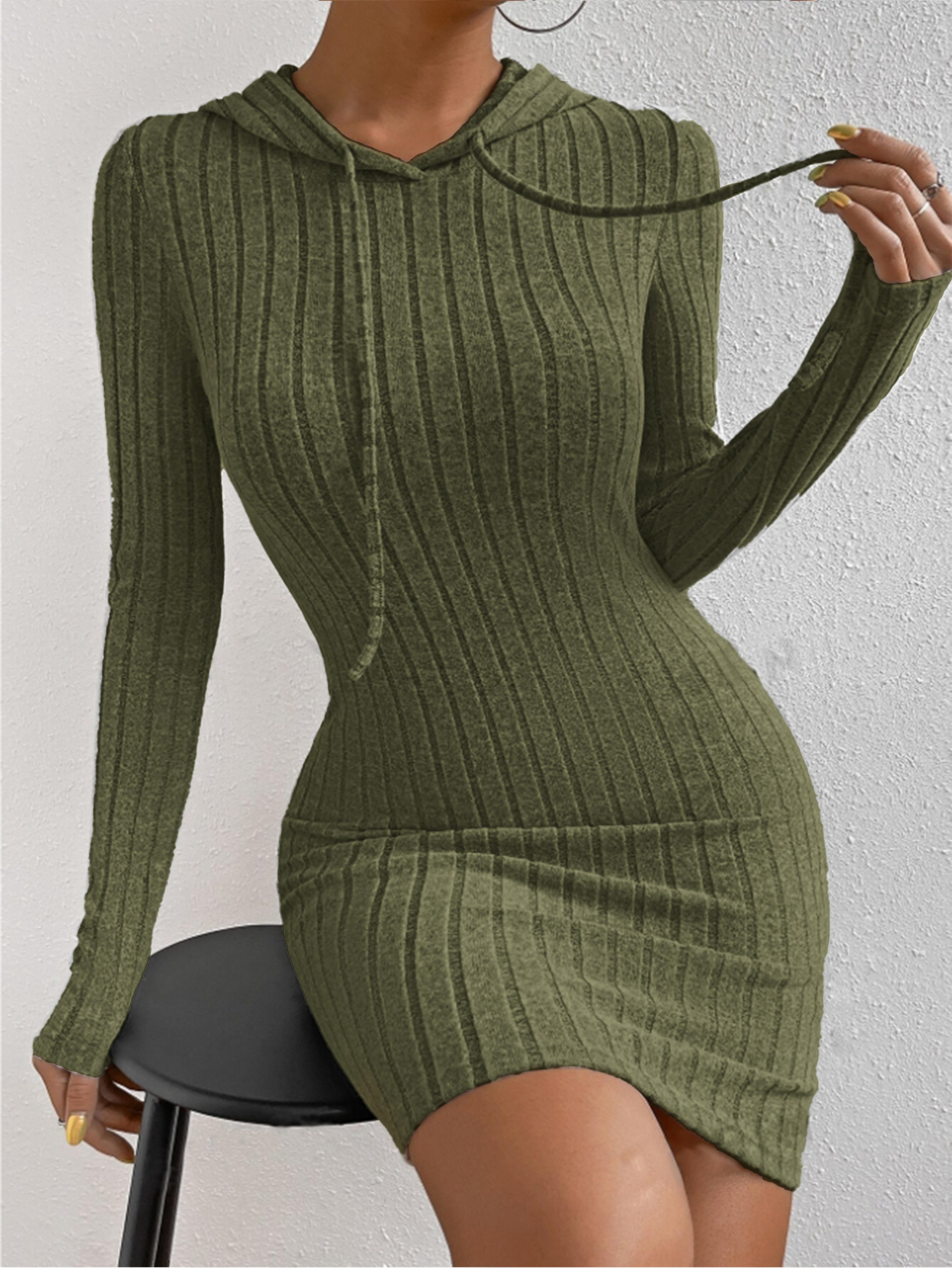 casual womens hooded drawstring dress, tight-fitting long sleeve dress for spring and fall