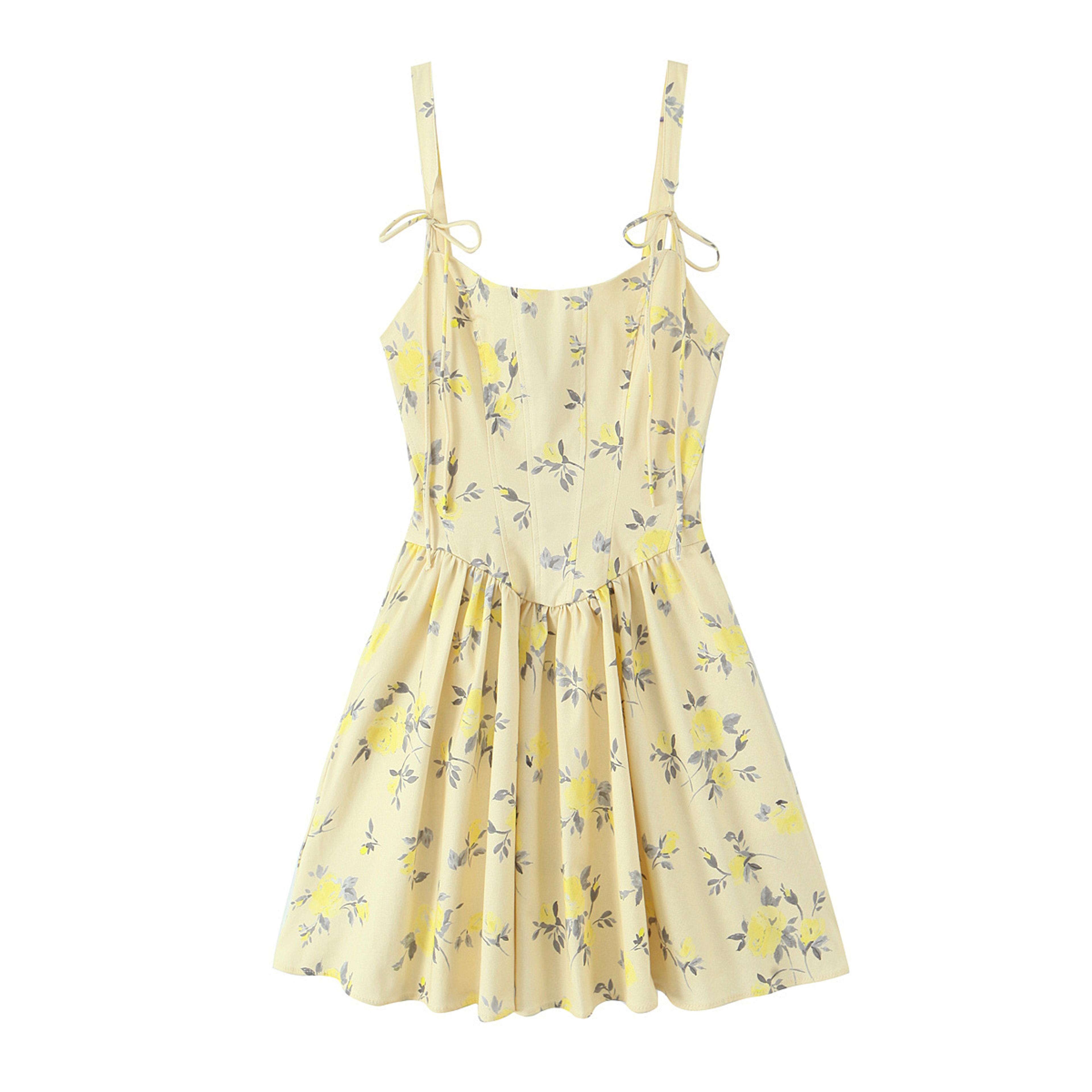 slim fit summer dress, women's elegant floral poplin dress, hot girl style temperament strap short dress
